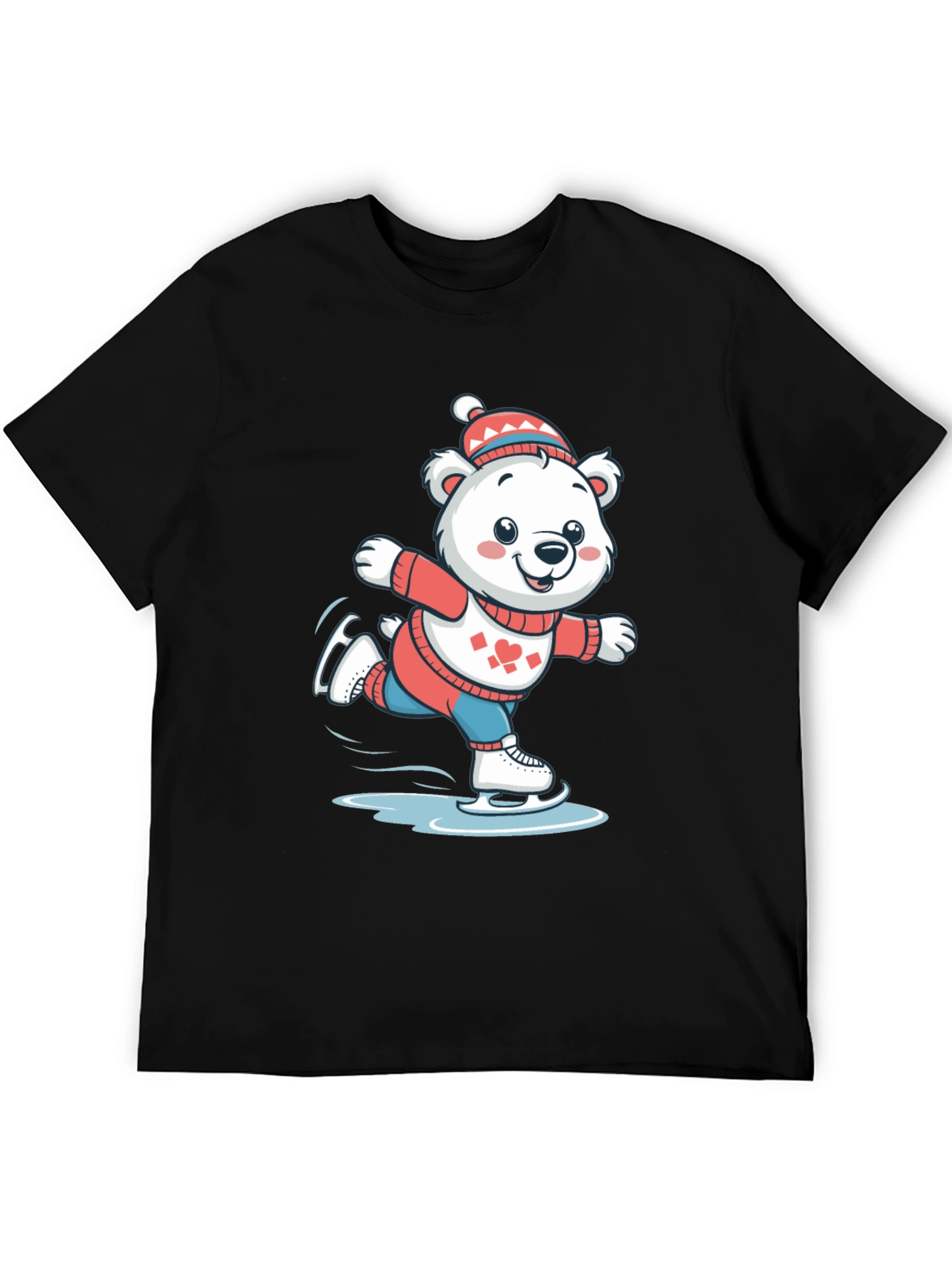 Black Ice Skating Bear T-Shirt view 5