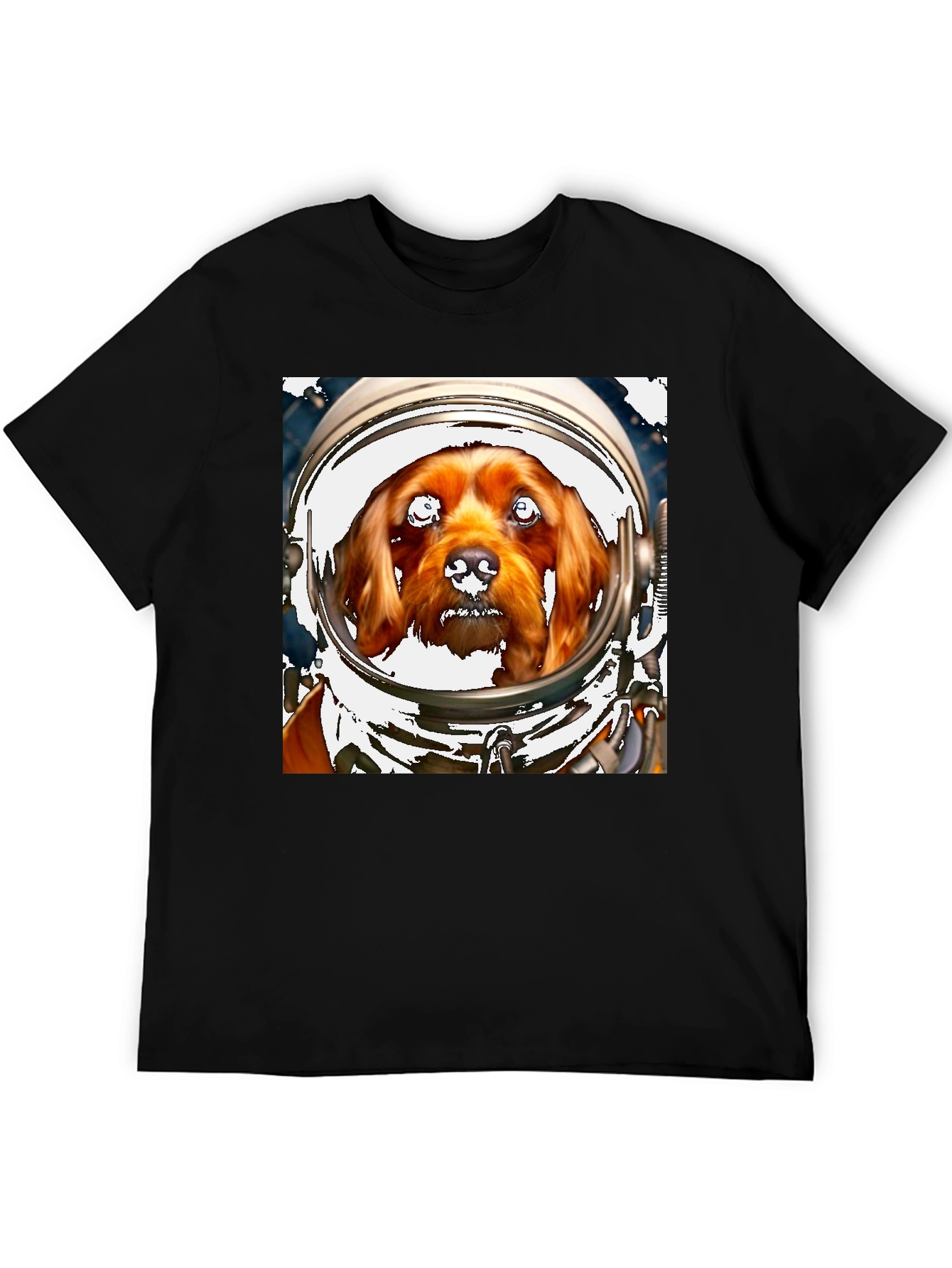 Black Dog in Space Helmet T-Shirt - Unique Pet Lover Tee view 5