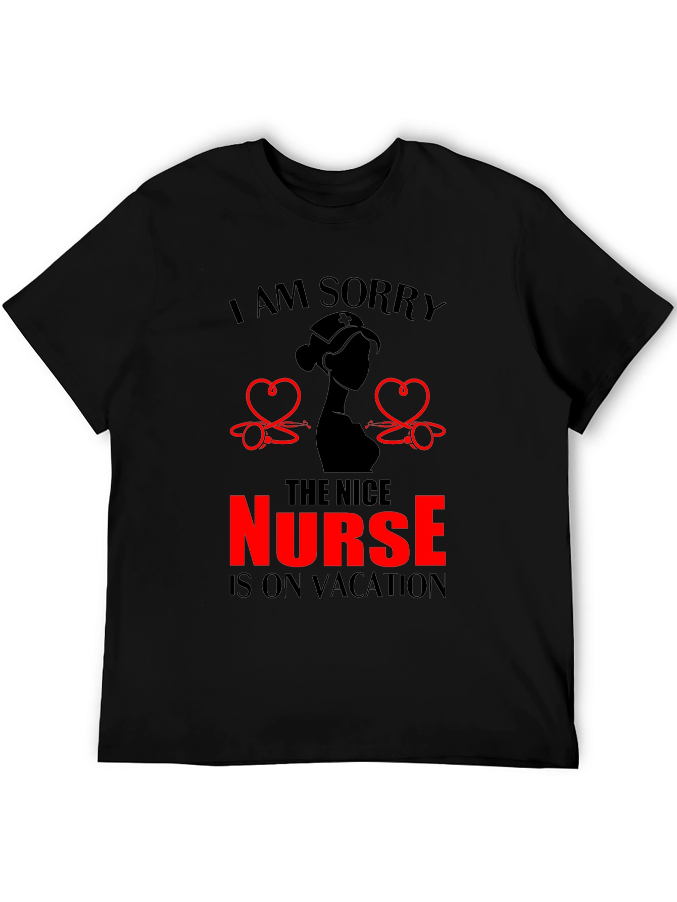 Black Funny Nurse Vacation T-Shirt - Black view 5