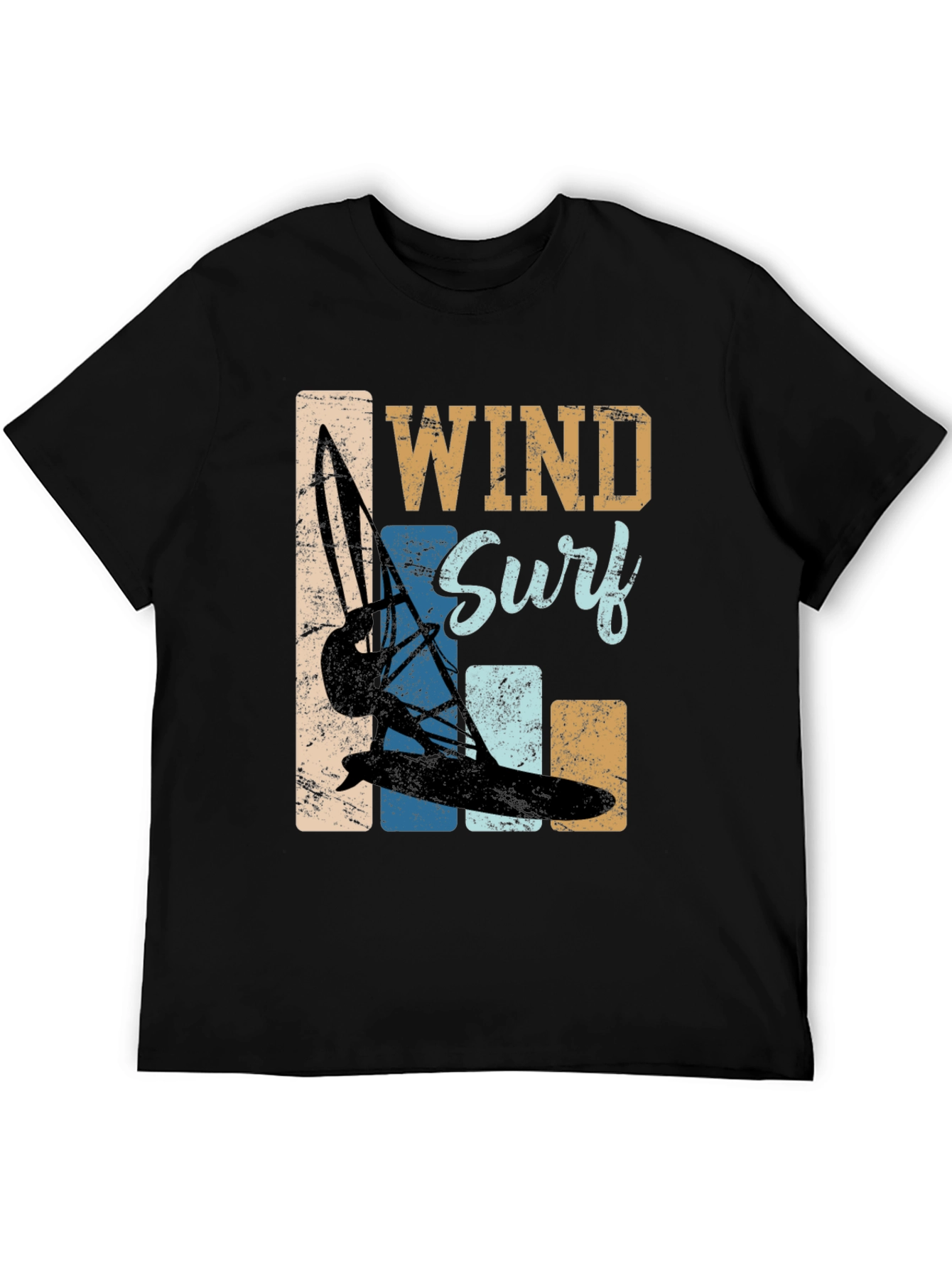 Black Wind Surf Graphic Tee - Retro Water Sports T-Shirt view 5