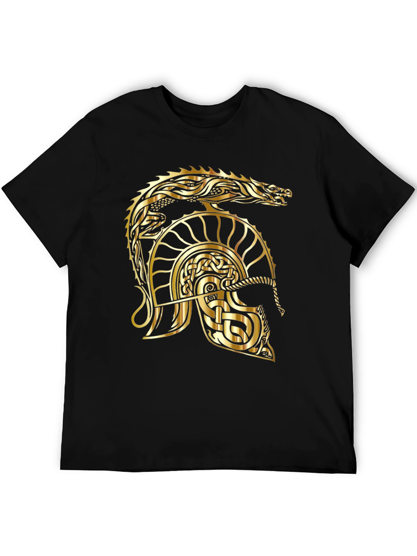 Black Gold Dragon Helmet Black T-Shirt view 5