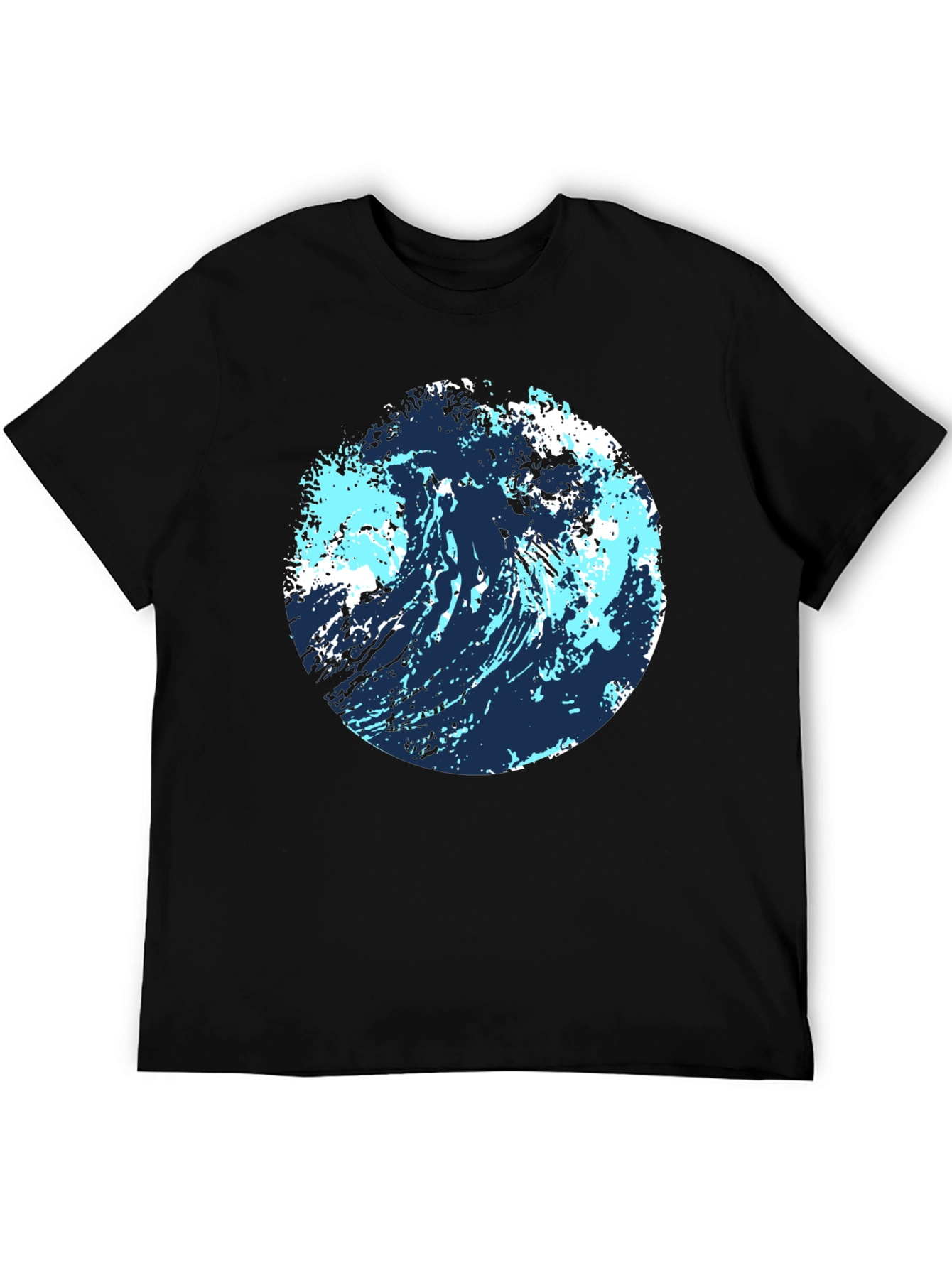 Black Abstract Wave Graphic Tee - Black Cotton Blend view 5