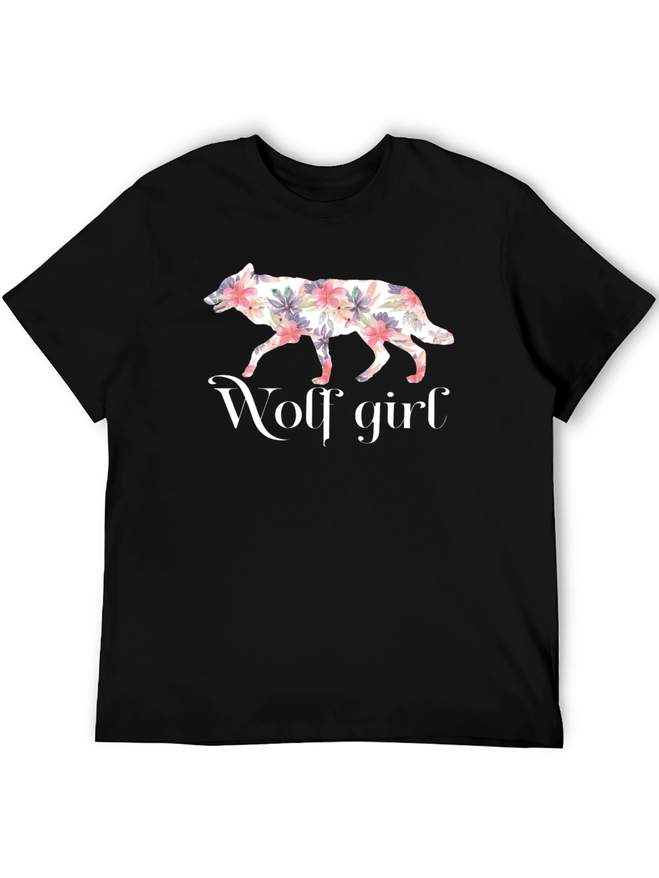 Black Floral Wolf Girl Graphic Tee - Stylish Unisex T-Shirt view 5