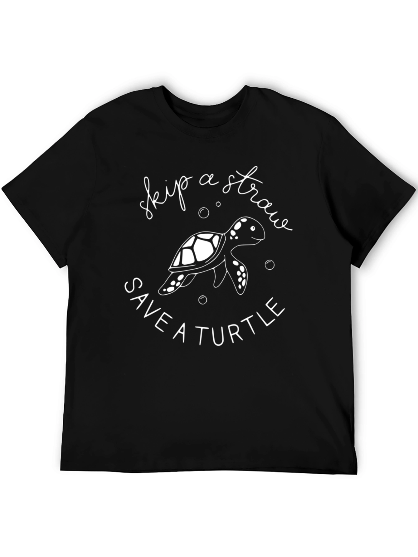 Black Skip a Straw Save a Turtle Graphic Tee view 5