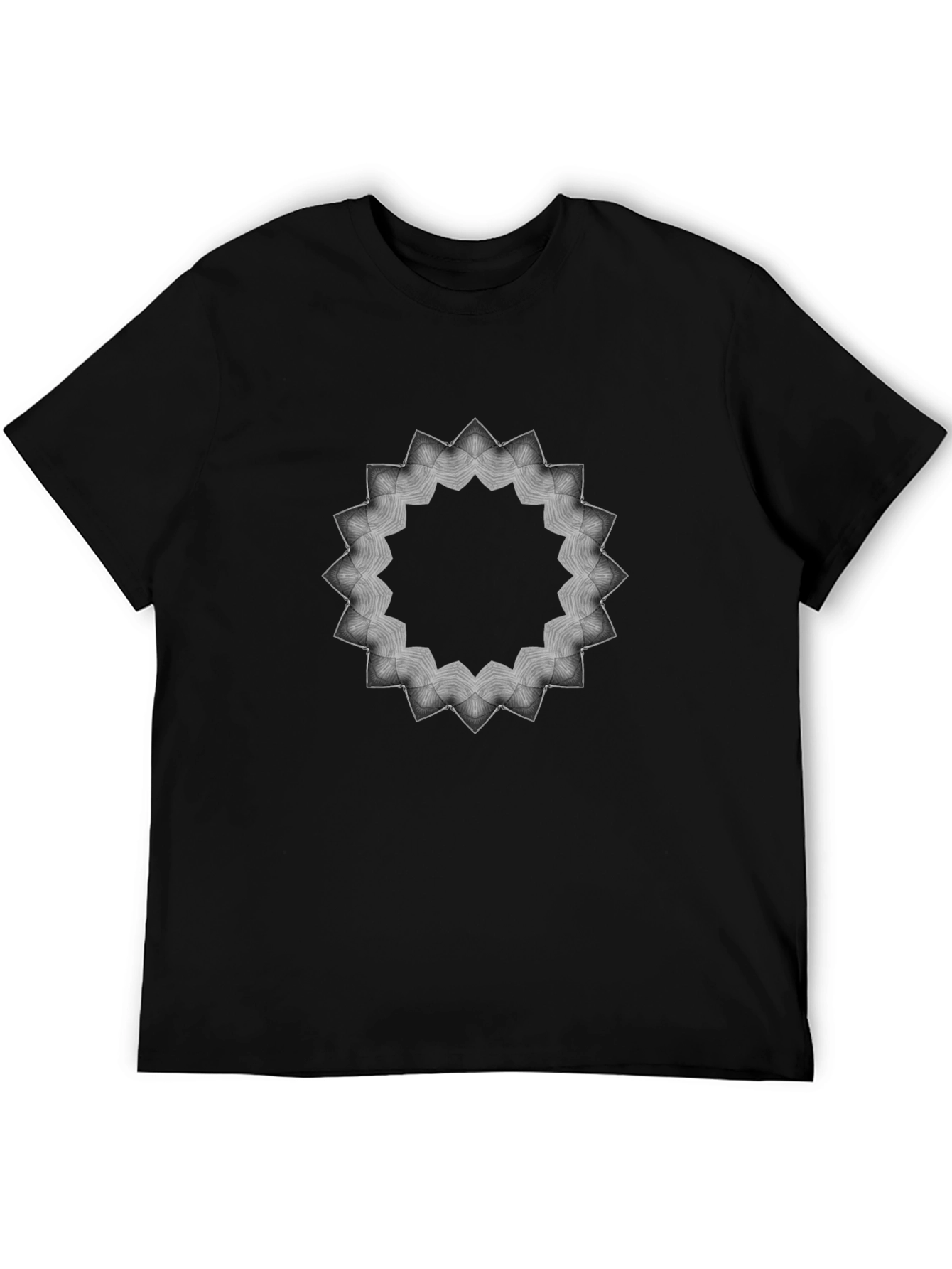 Black Geometric Mandala Graphic Print Men's Black T-Shirt view 5