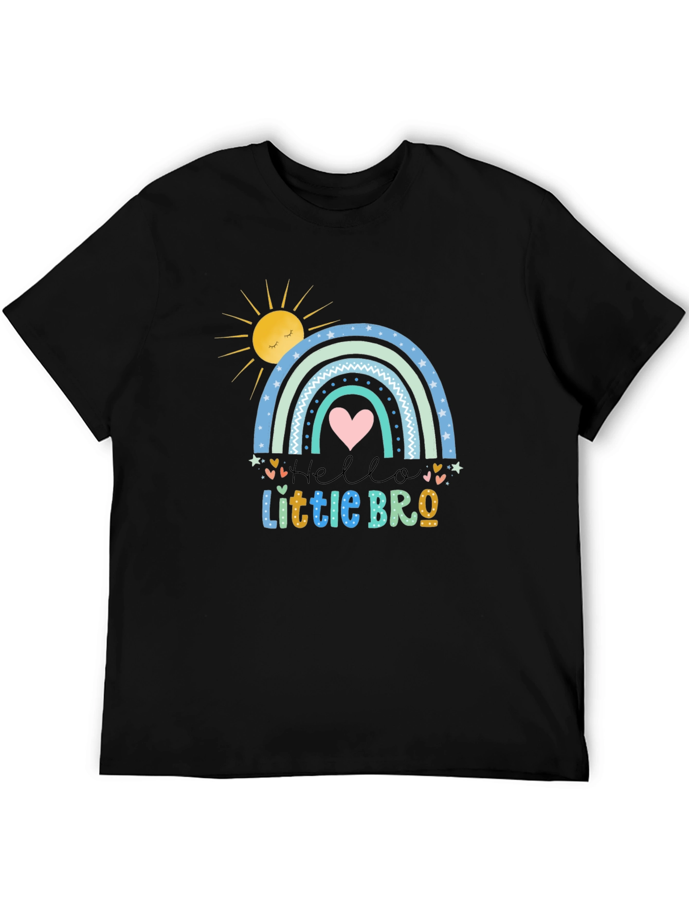 Black Hello Little Bro T-Shirt, Rainbow Design view 5