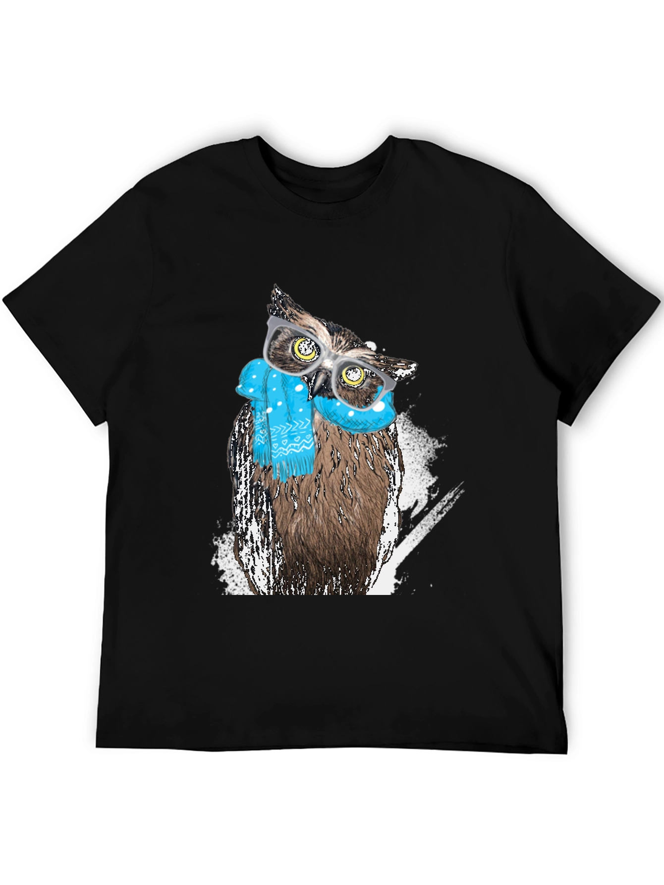 Black Owl with Glasses Graphic Print T-Shirt view 5