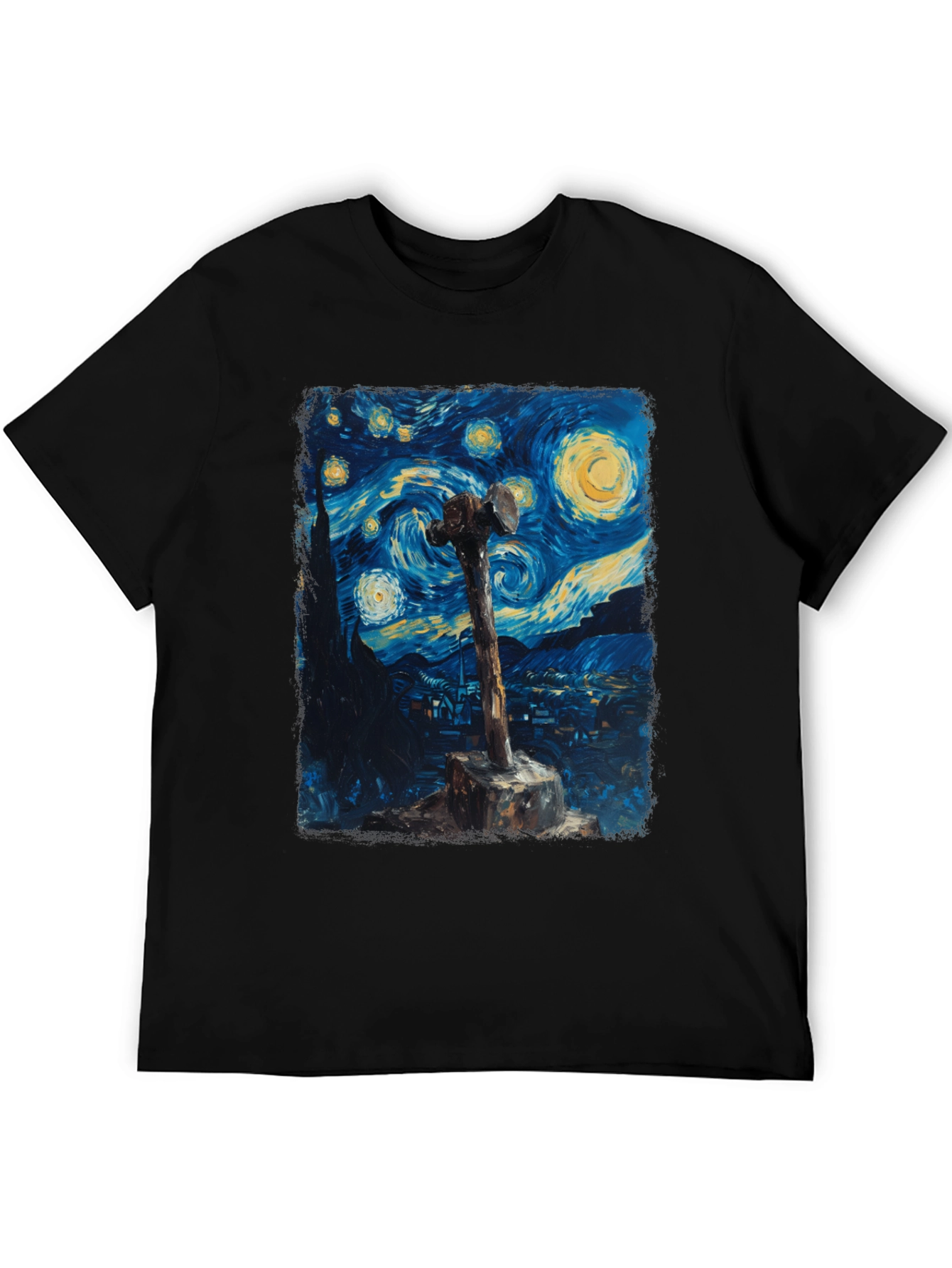 Black Starry Night Hammer Graphic Tee view 5