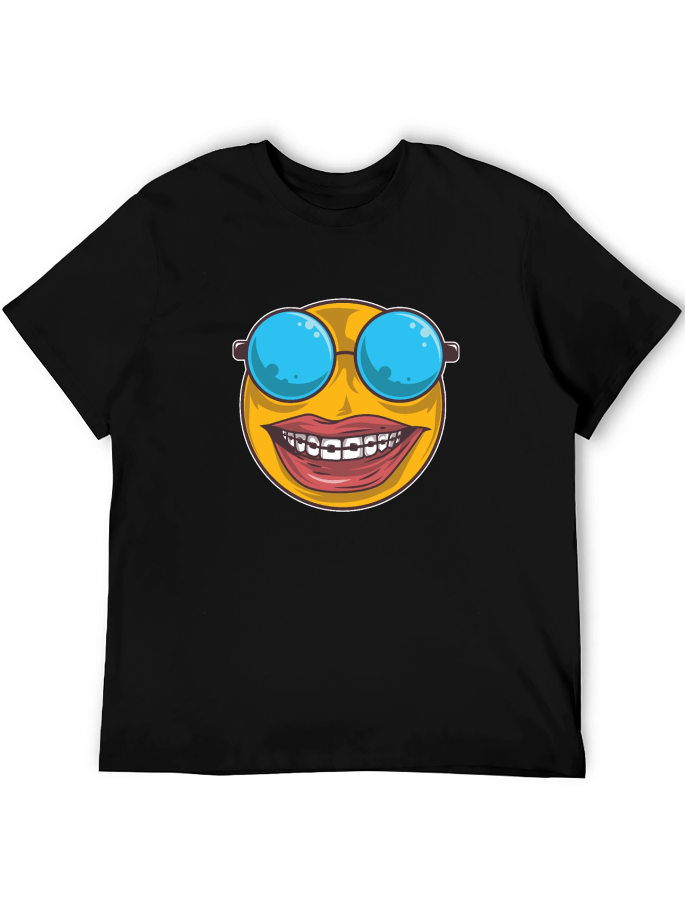 Black Funny Emoji T-Shirt - Braces & Sunglasses view 5