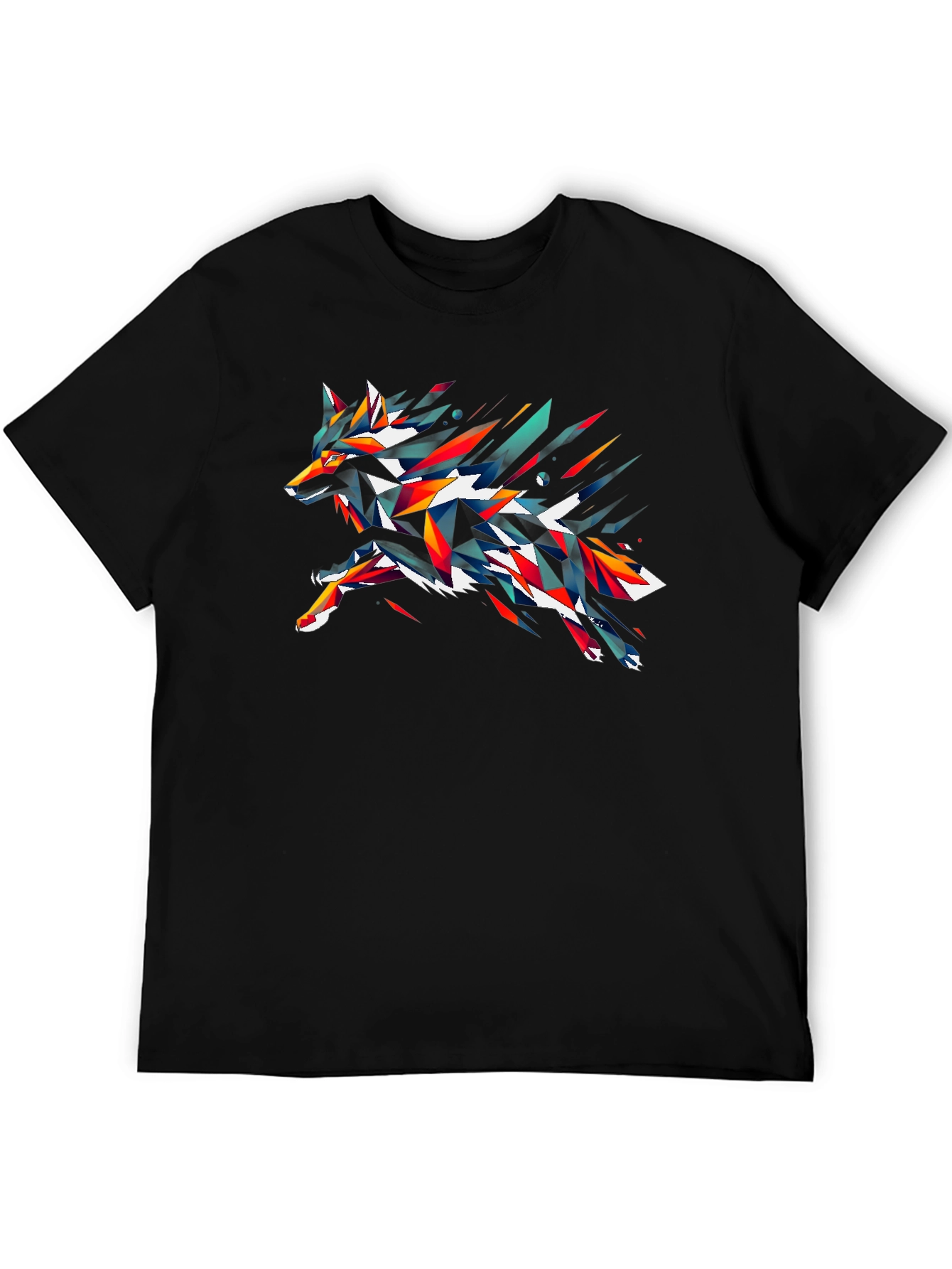 Black Abstract Geometric Wolf Graphic T-Shirt - Black view 5