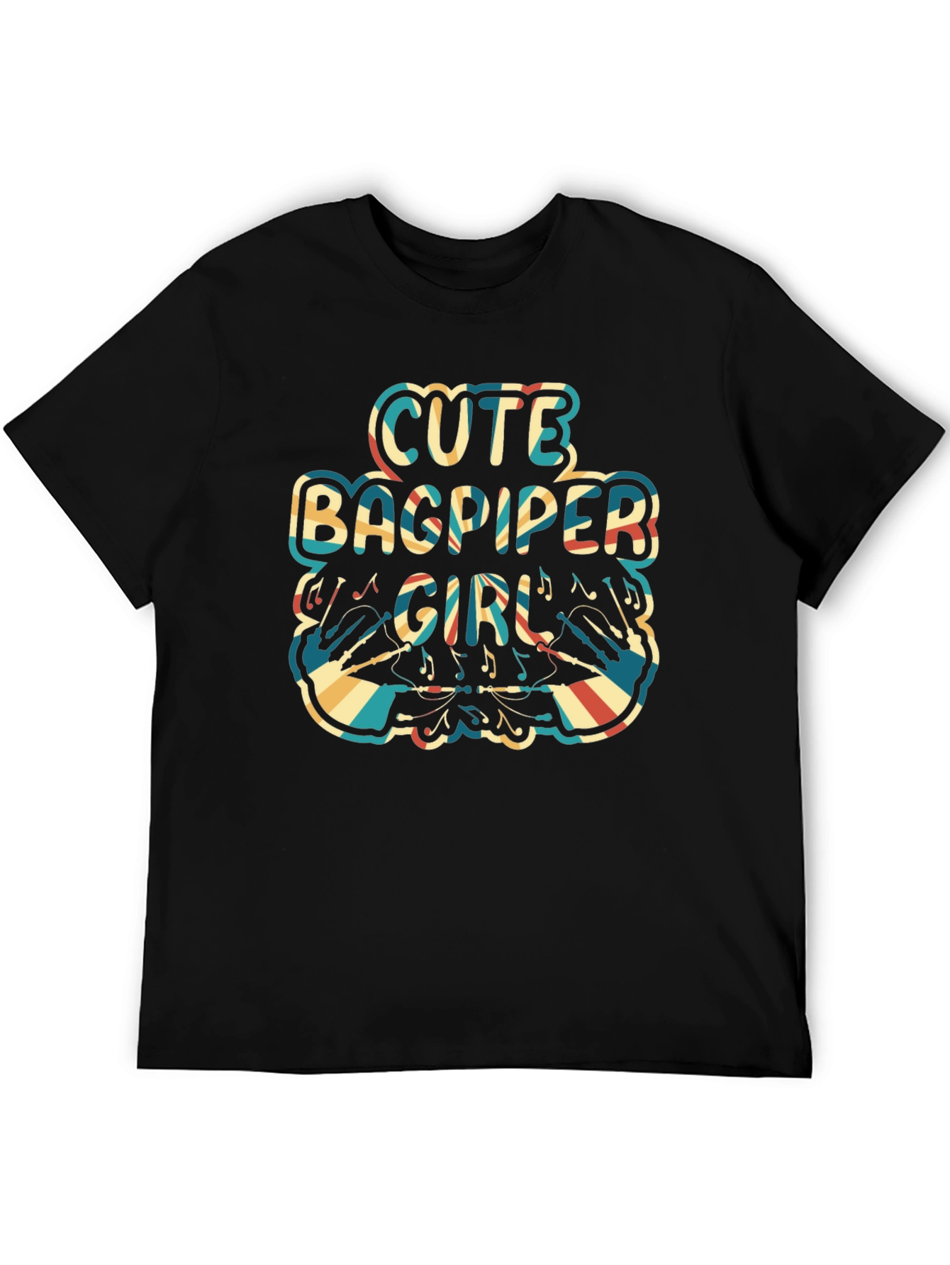 Black Cute Bagpiper Girl Retro T-Shirt view 5