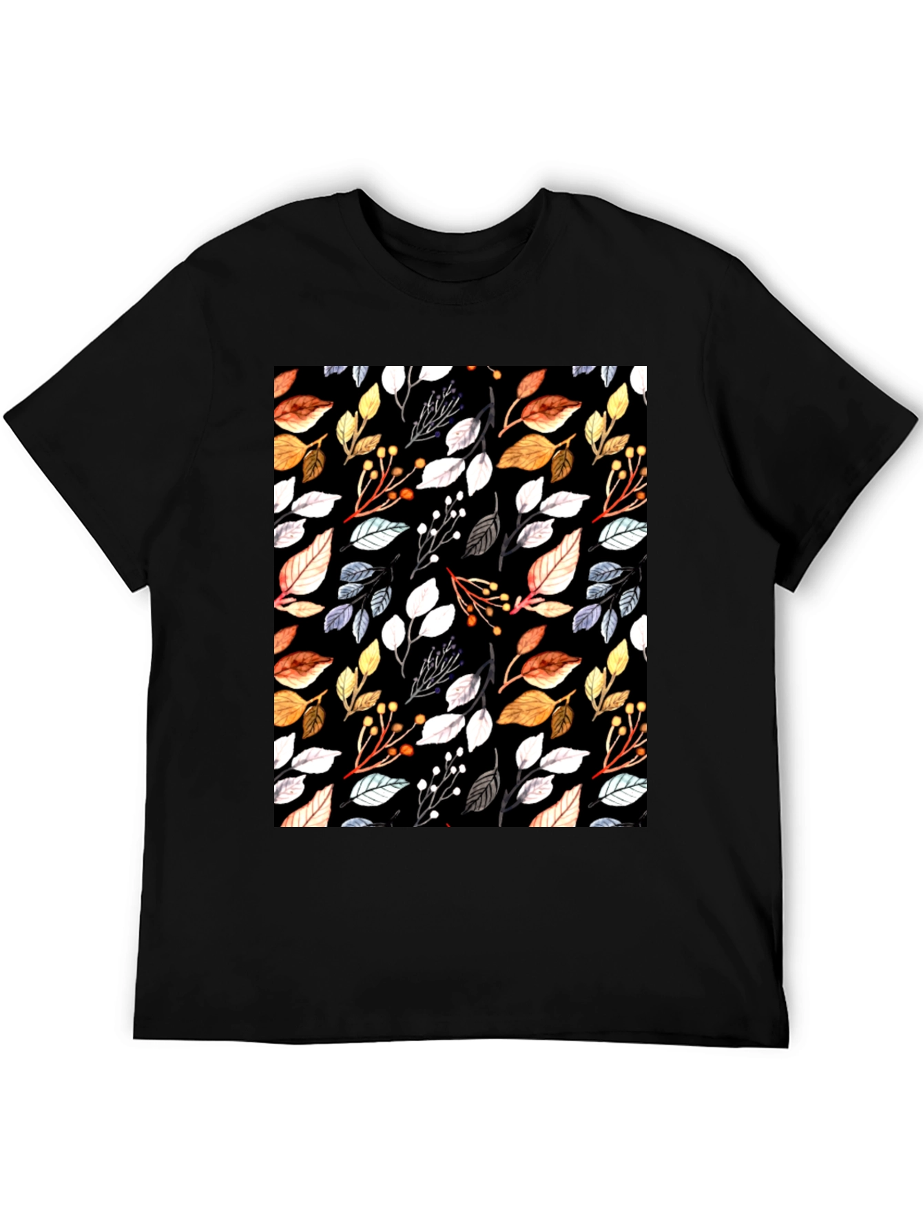 Black Autumn Leaf Print Black T-Shirt view 5