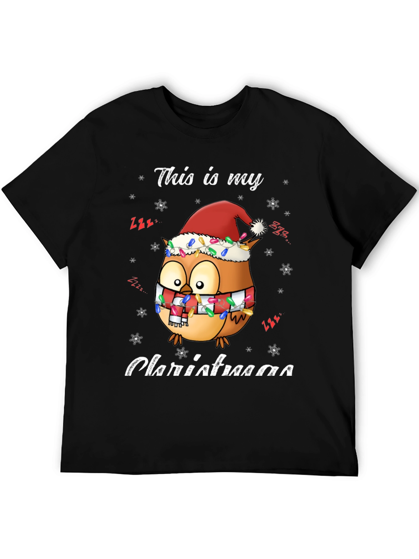 Black Owl Christmas T-Shirt Festive Holiday Tee view 5