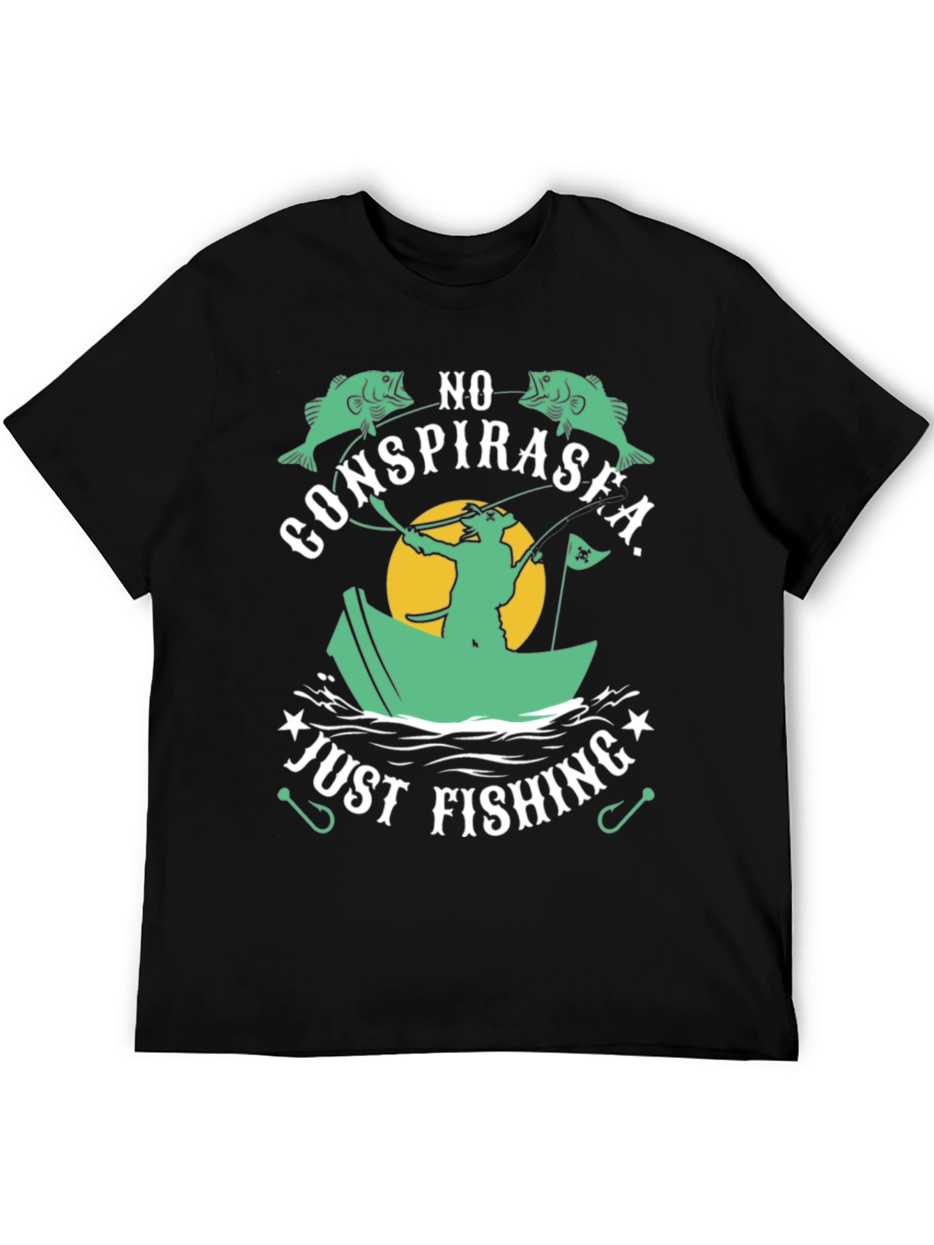 Black No Conspirasea Just Fishing T-Shirt view 5