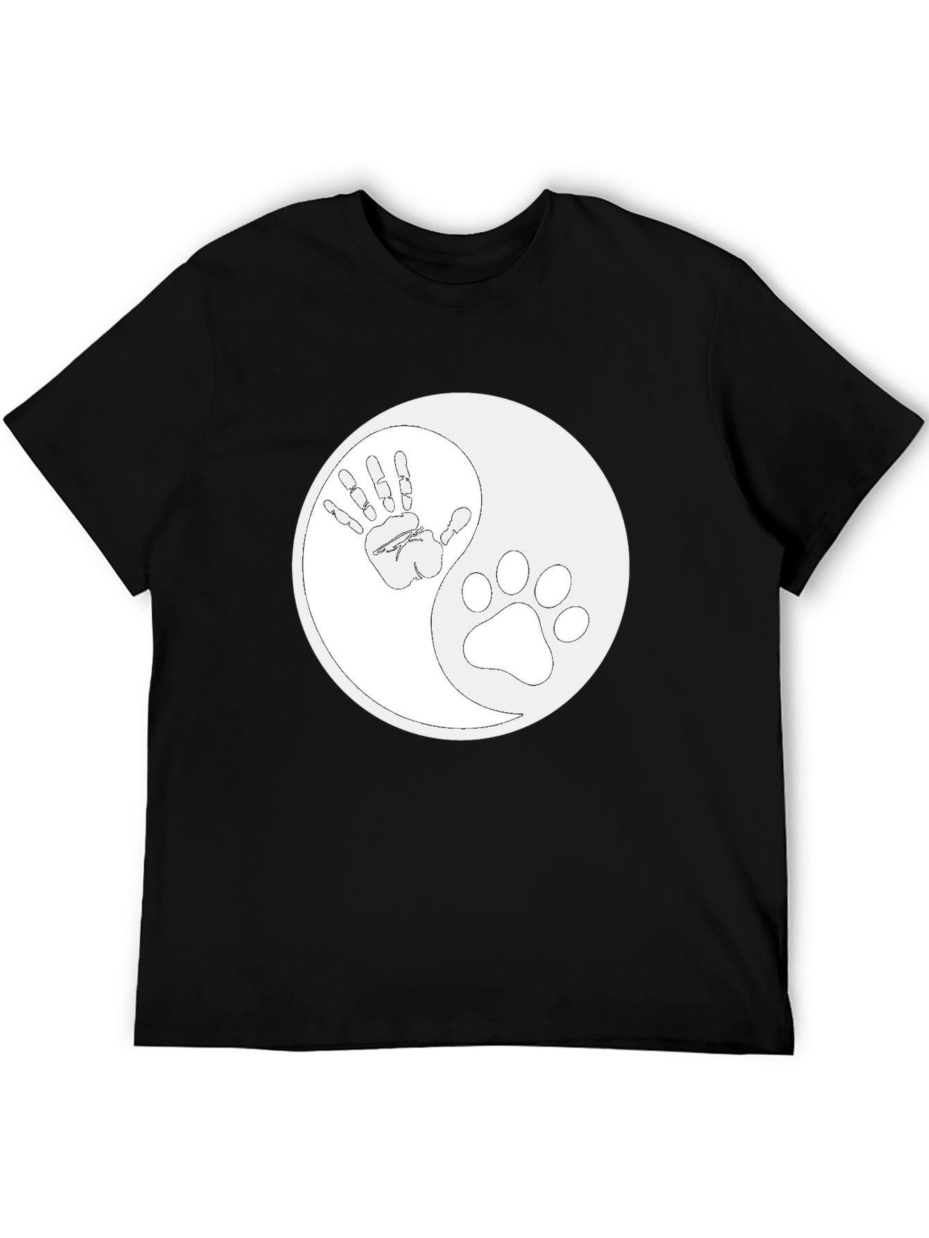 Black Yin Yang Hand and Paw Print T-Shirt view 5
