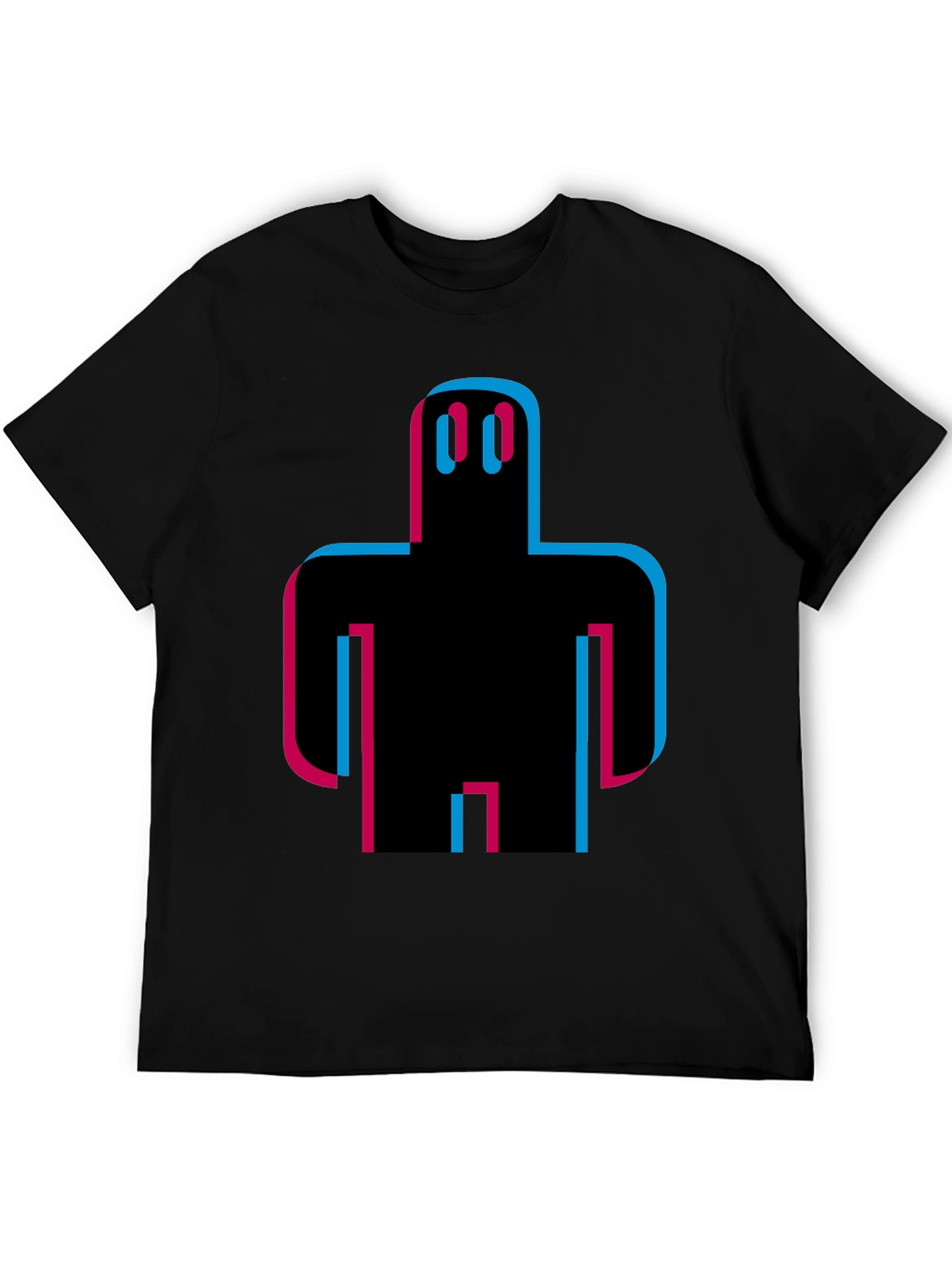 Black Abstract Robot Graphic Tee - Black Cotton T-Shirt view 5