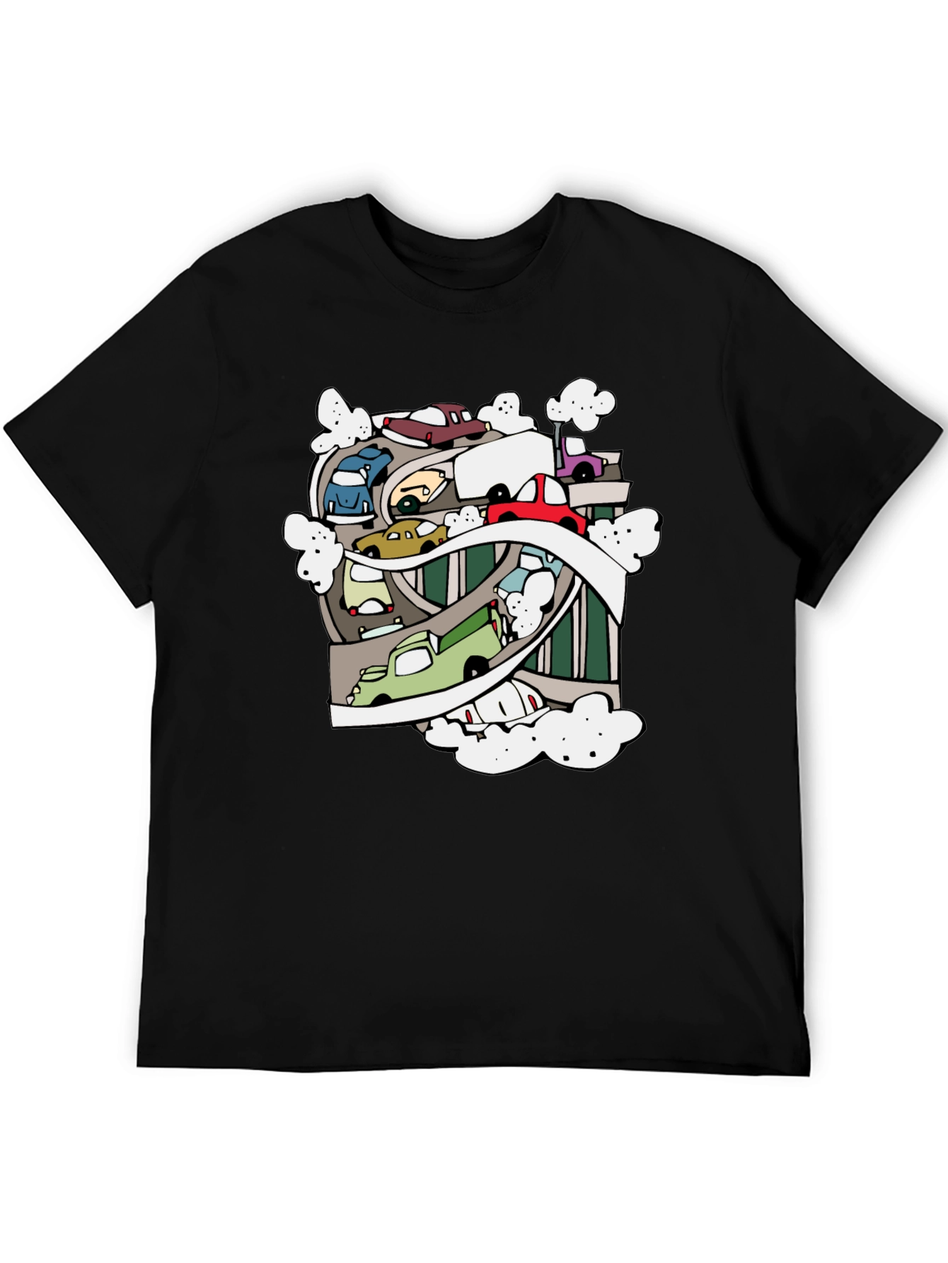 Black Cartoon Cars Graphic Black T-Shirt view 5