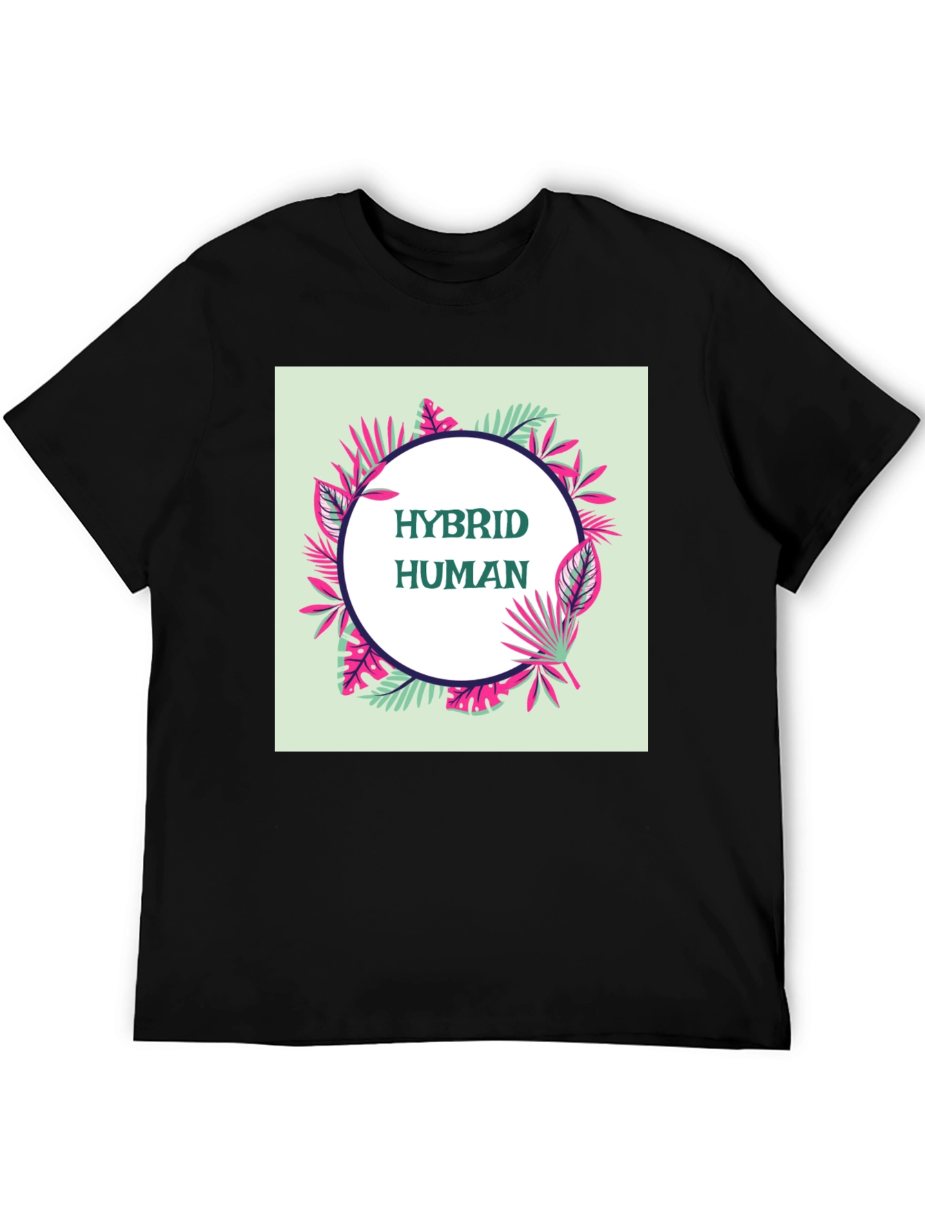 Black Hybrid Human Graphic Tee - Tropical Leaf Design view 5