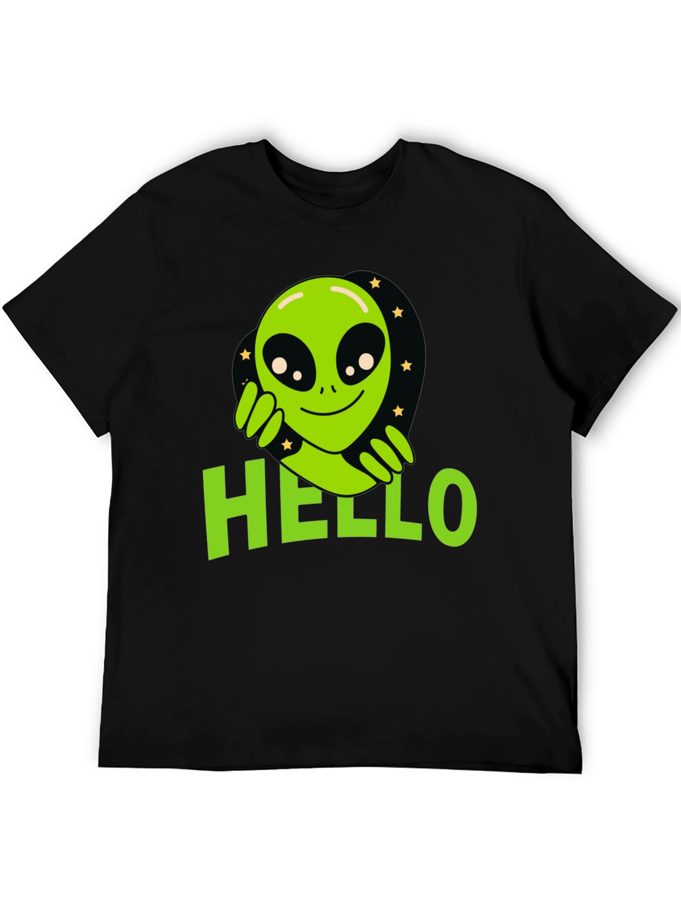 Black Alien Hello T-Shirt - Black Graphic Tee view 5