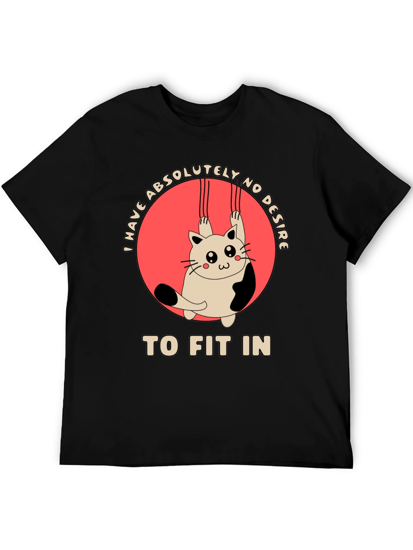 Black Unique Cat Graphic T-Shirt - No Desire to Fit In view 5