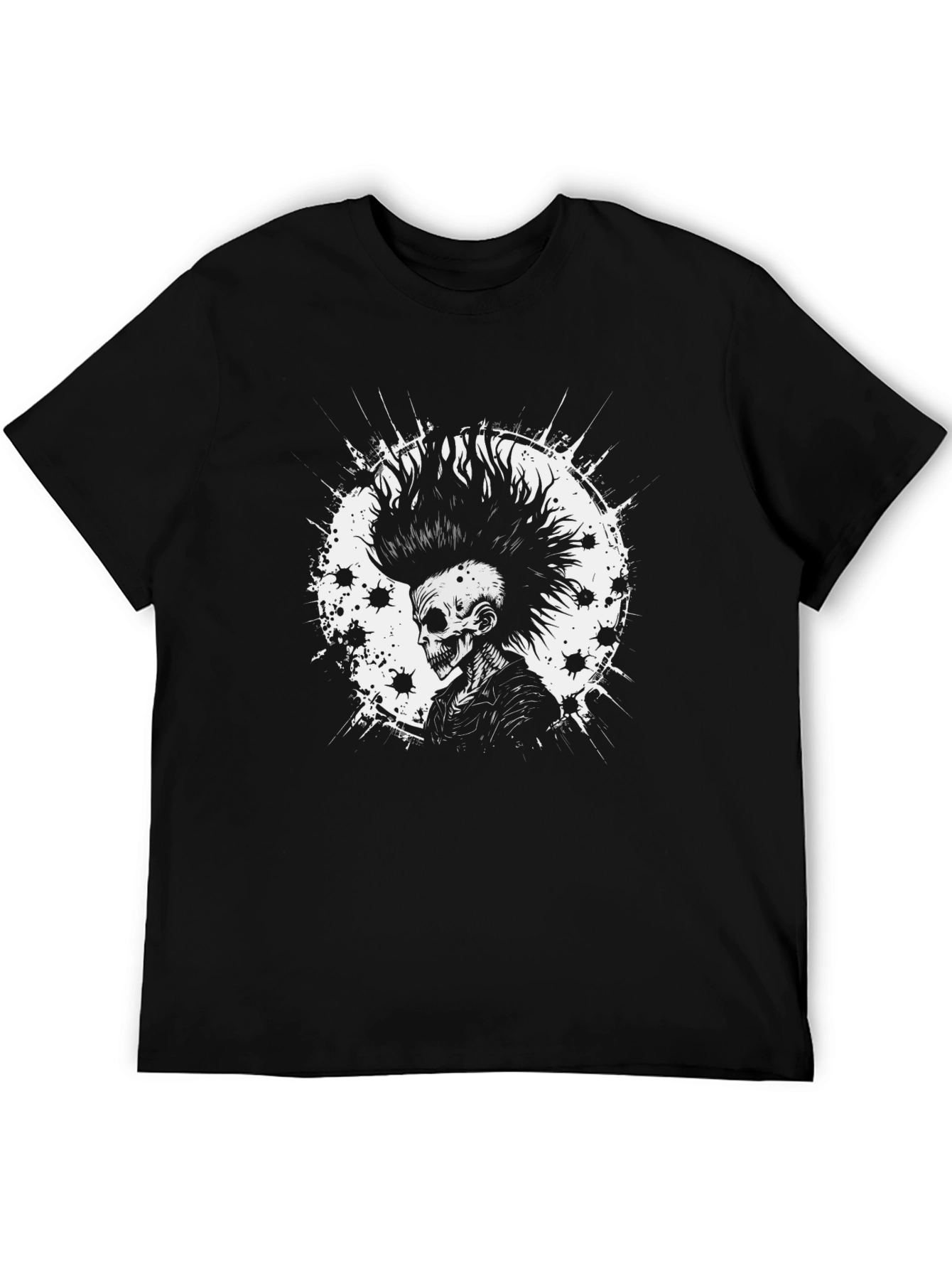 Black Punk Skull Graphic Tee - Black Cotton T-Shirt view 5