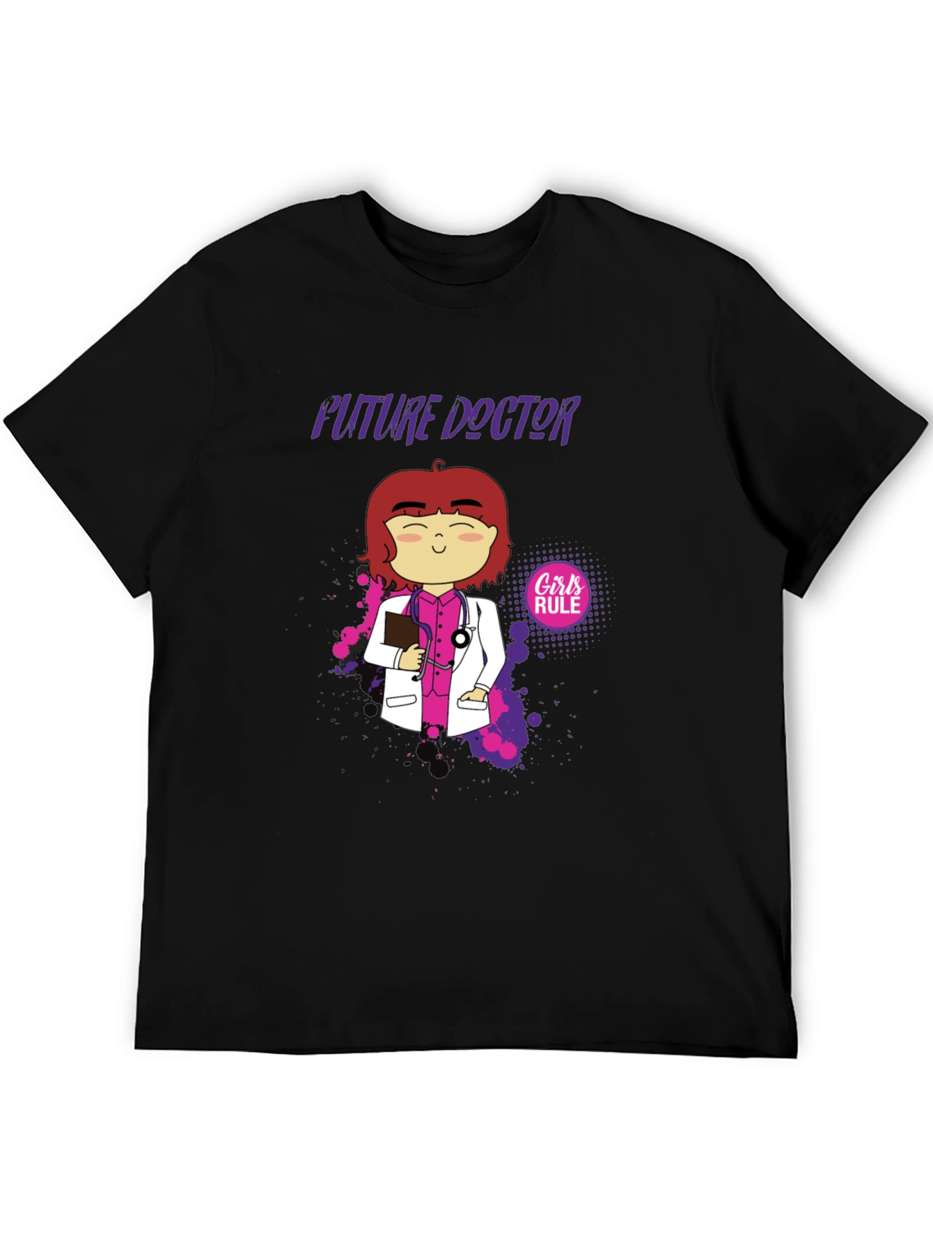 Black Future Doctor Cartoon Graphic T-Shirt view 5
