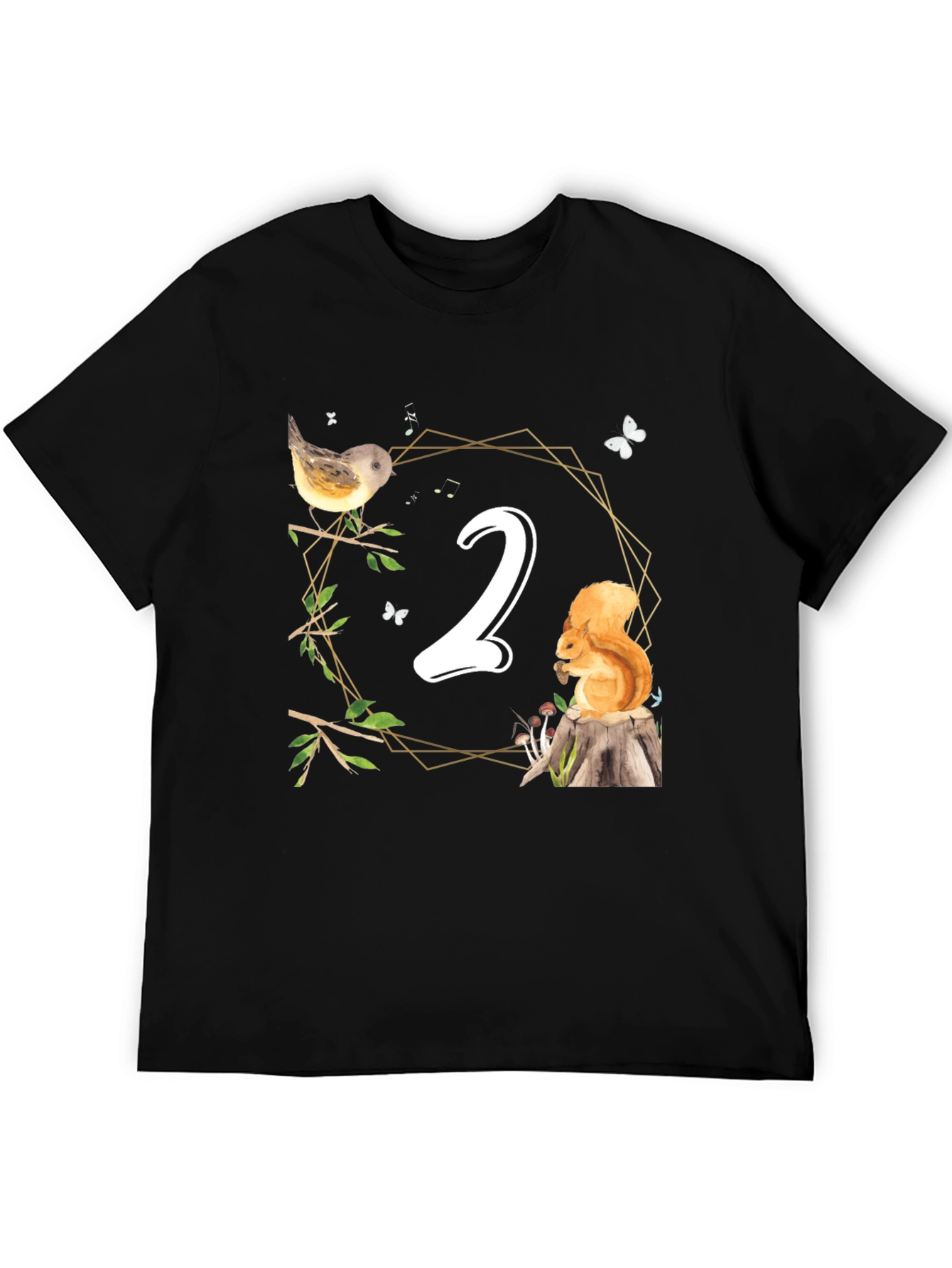 Black Cute Woodland Second Birthday T-Shirt view 5