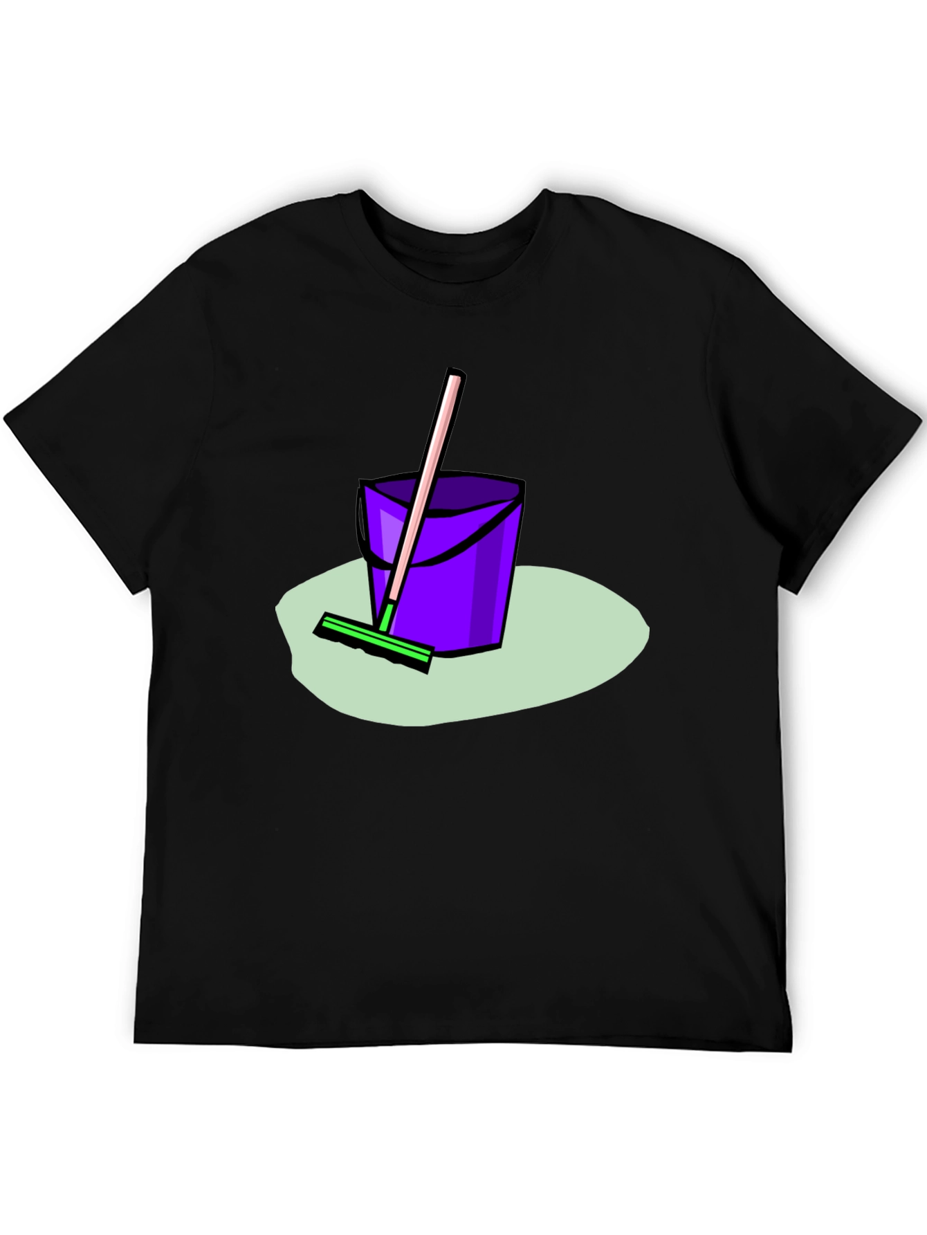 Black Novelty Cleaning Bucket & Mop Graphic Tee - Black view 5