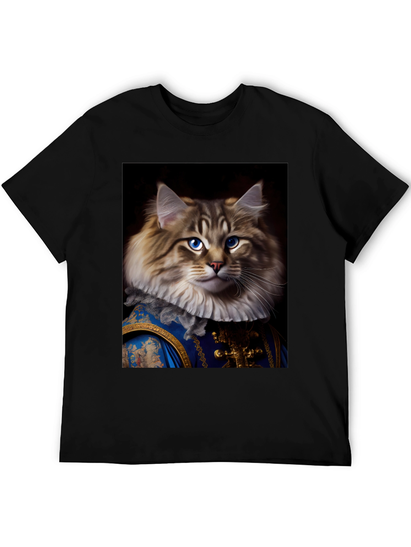 Black Regal Cat Portrait T-Shirt view 5