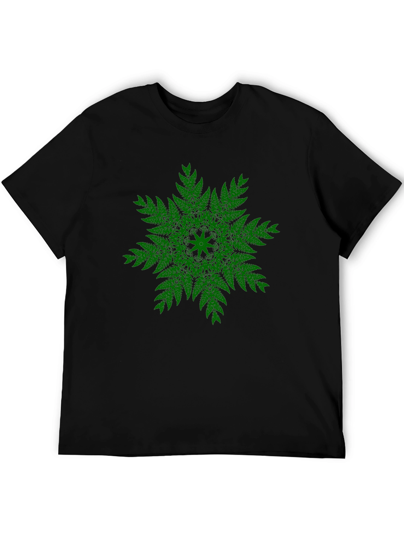 Black Green Fern Mandala Black T-Shirt - Unique Design view 5
