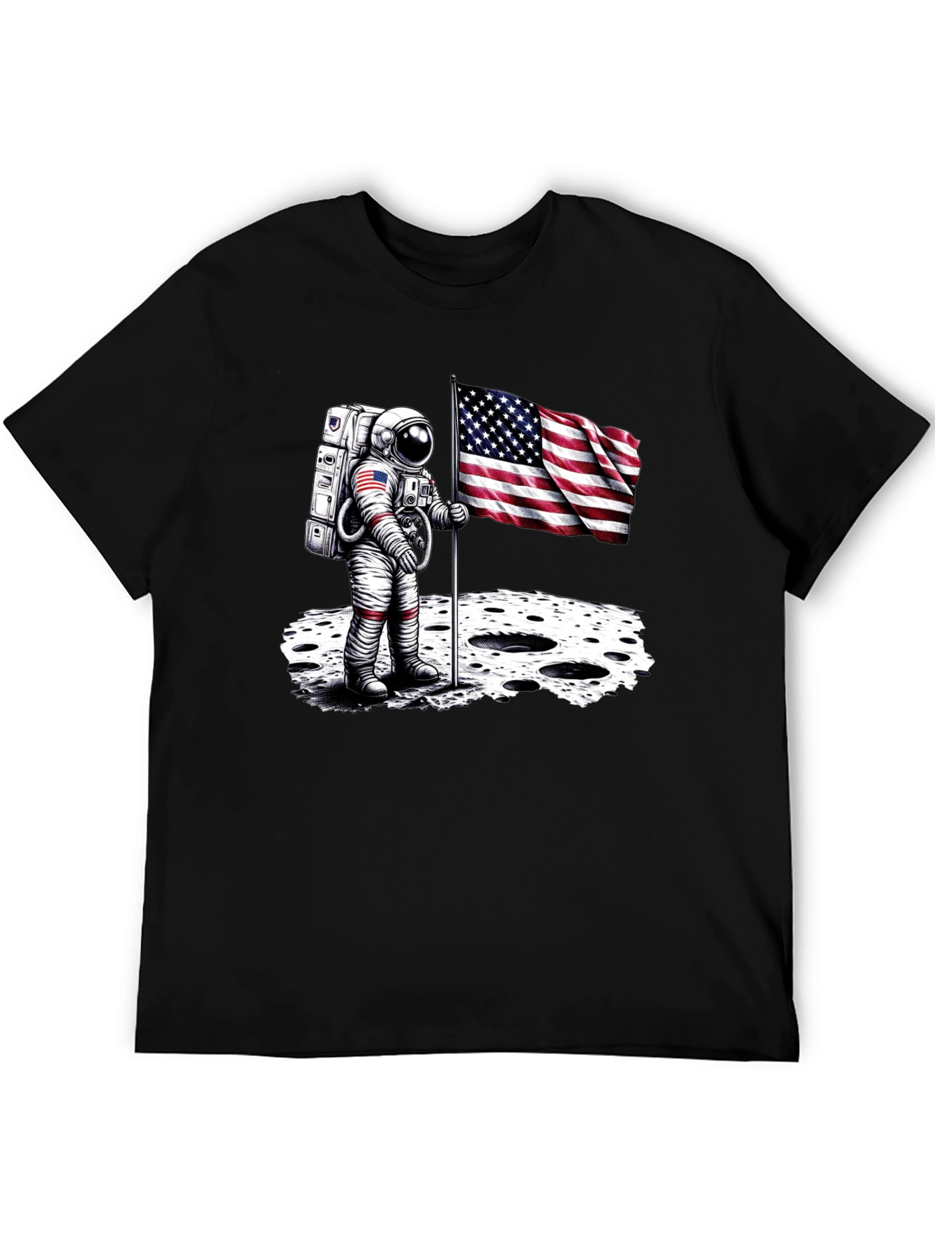 Black Astronaut American Flag T-Shirt - Moon Landing view 5
