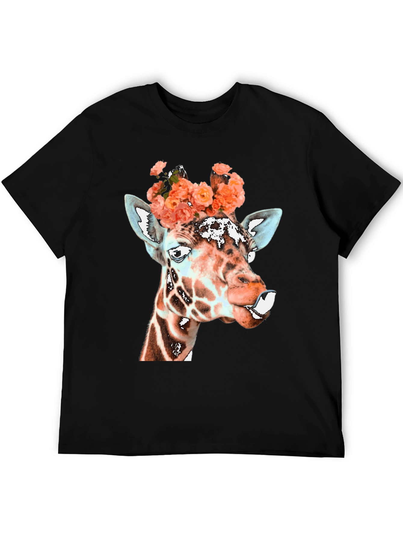 Black Giraffe Floral Crown Graphic Tee - Unique Animal Shirt view 5