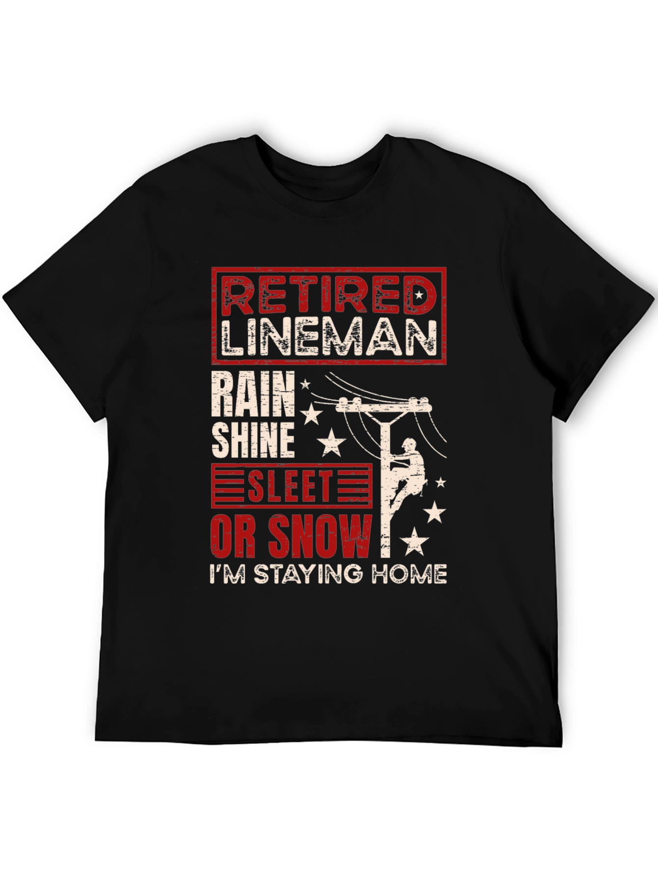 Black Retired Lineman T-Shirt - Stay Home in Style view 5
