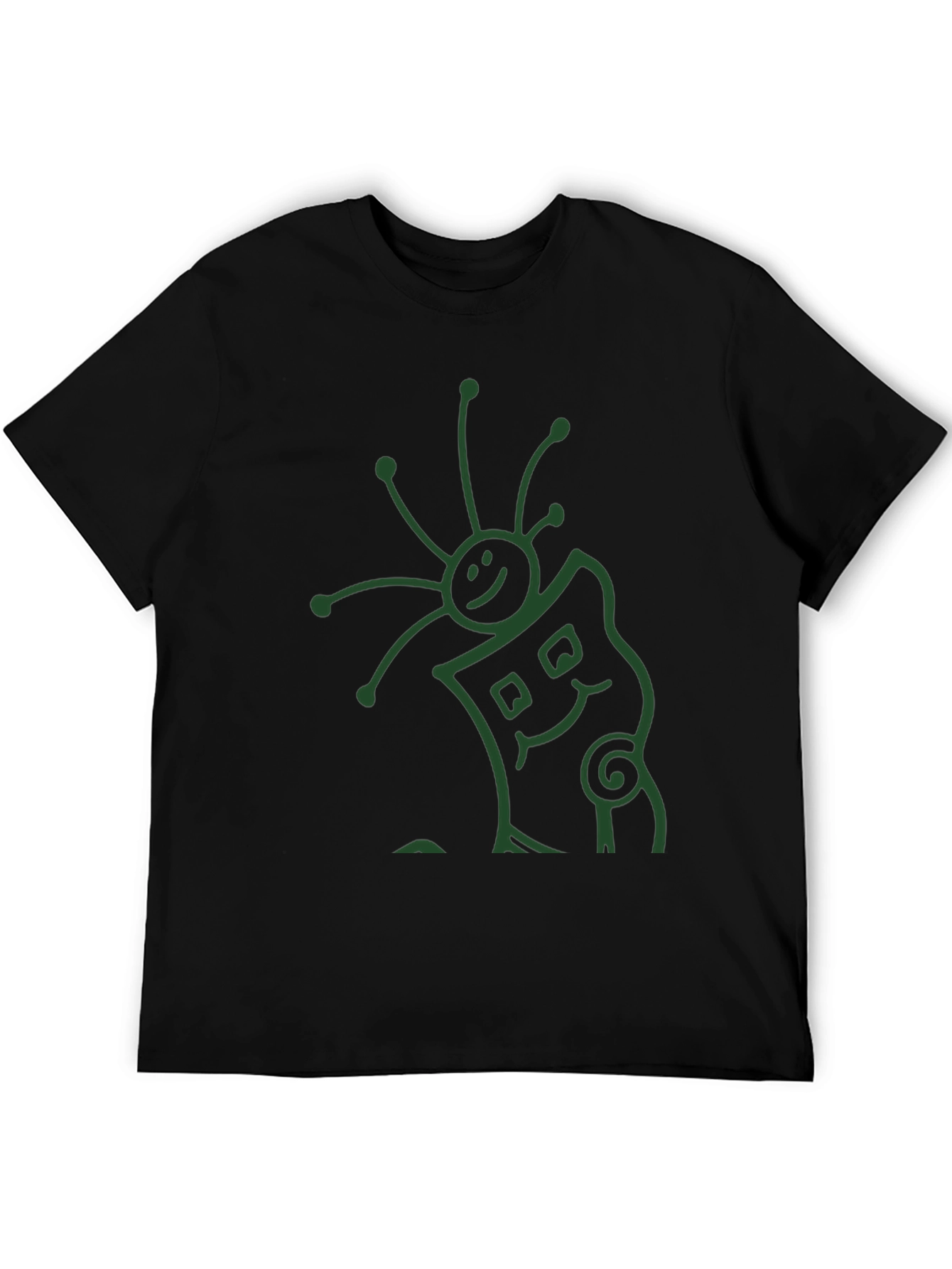 Black Black T-Shirt with Abstract Smiling Creature Graphic view 5