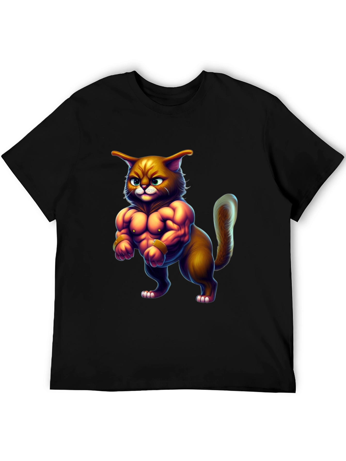 Black Buff Cat Graphic Tee - Funny Gym Cat T-Shirt view 5