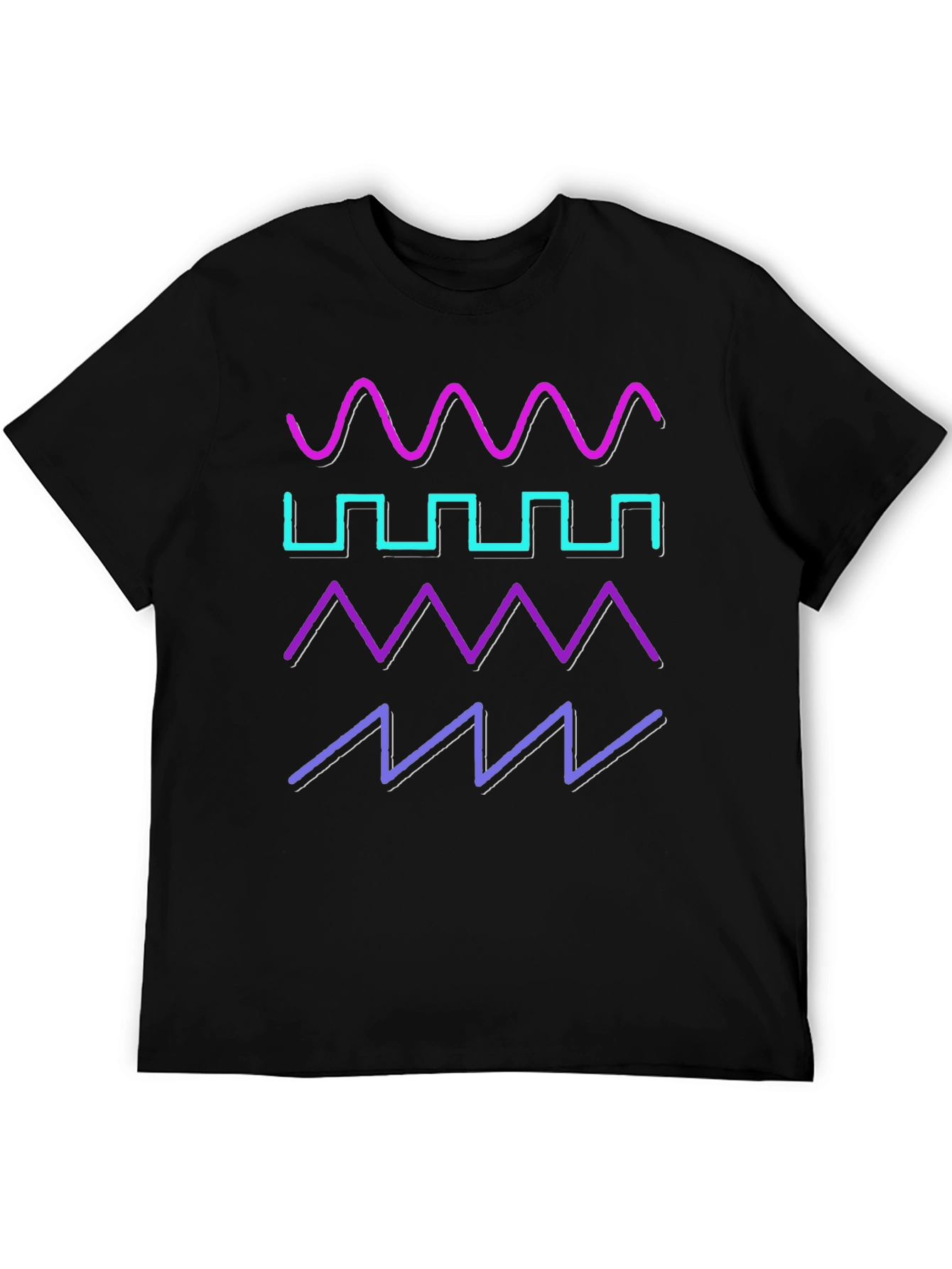 Black Retro Waveform T-Shirt - Synthwave Design view 5
