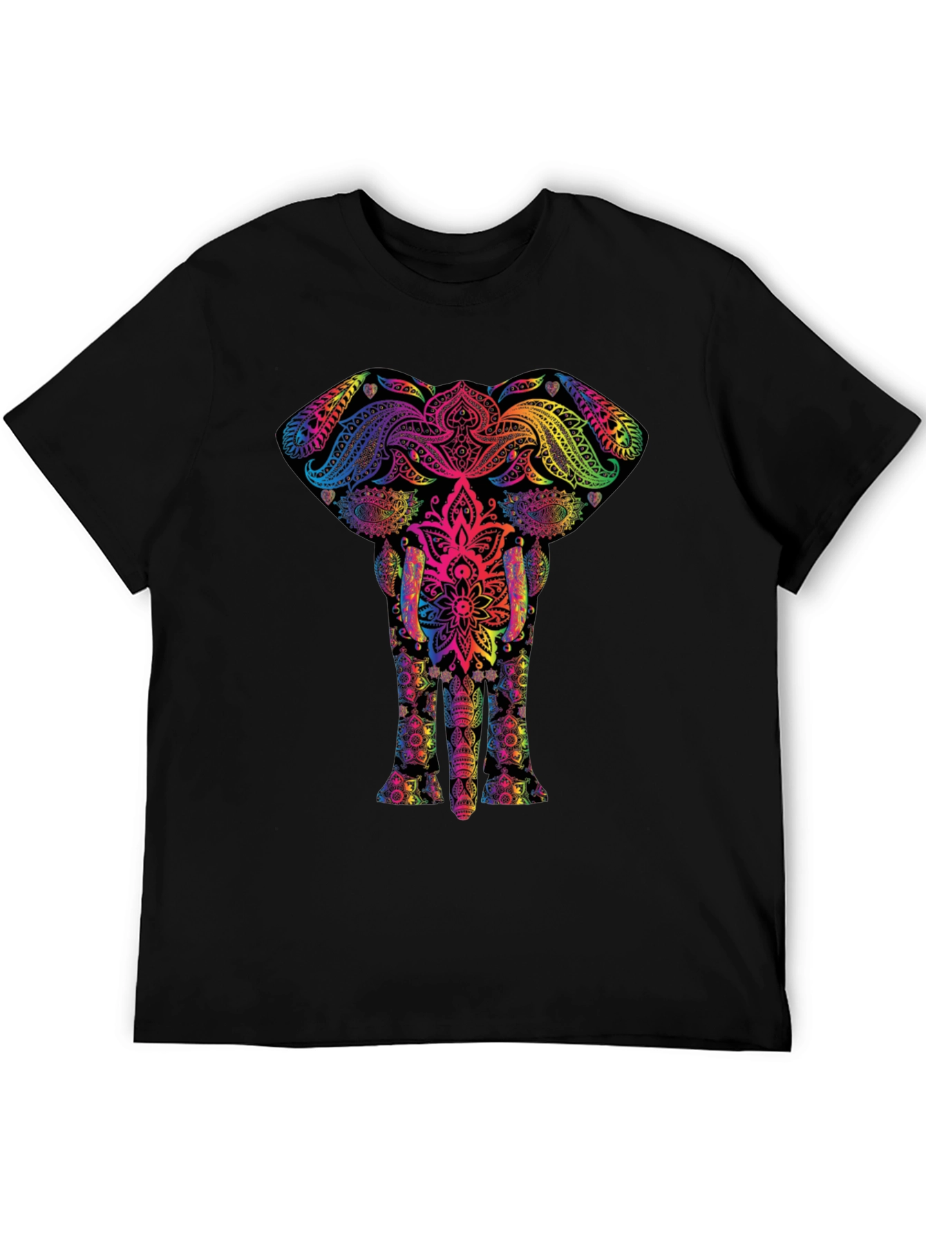 Black Vibrant Elephant Mandala Graphic Tee - Black view 5