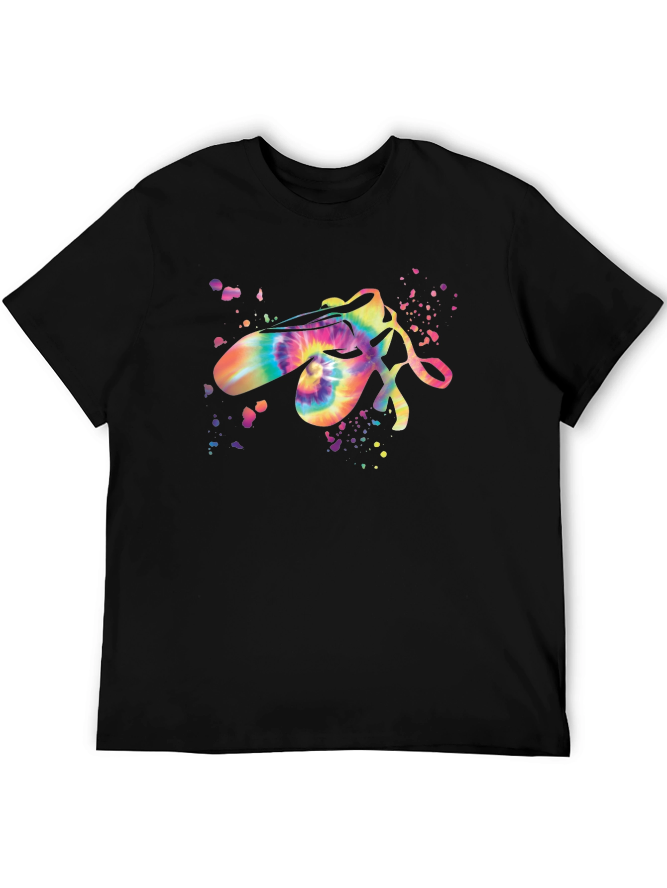 Black Tie Dye Ballet Pointe Shoes Graphic Black T-Shirt view 5