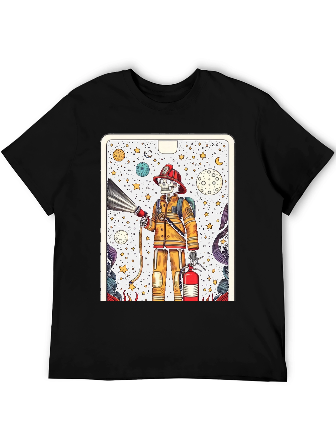 Black Skeleton Firefighter Graphic Tee - Unique Design view 5