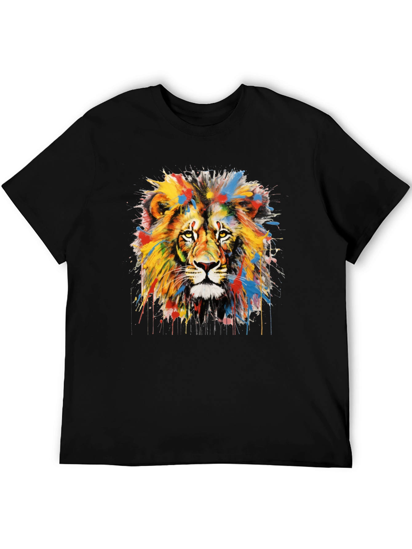 Black Colorful Lion Graphic Tee - Men's Black T-Shirt view 5