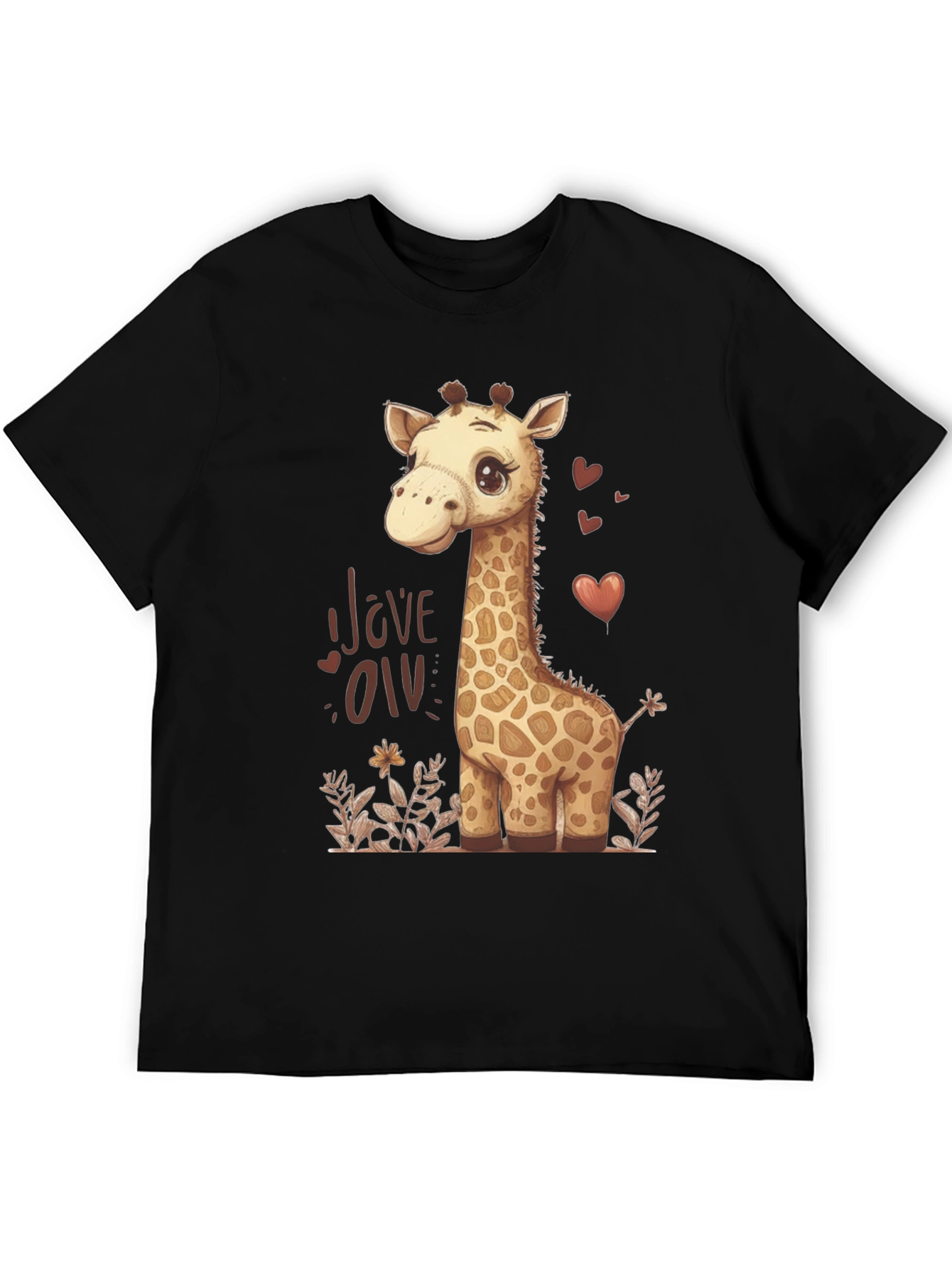 Black Cute Giraffe Love Graphic T-Shirt - Black view 5