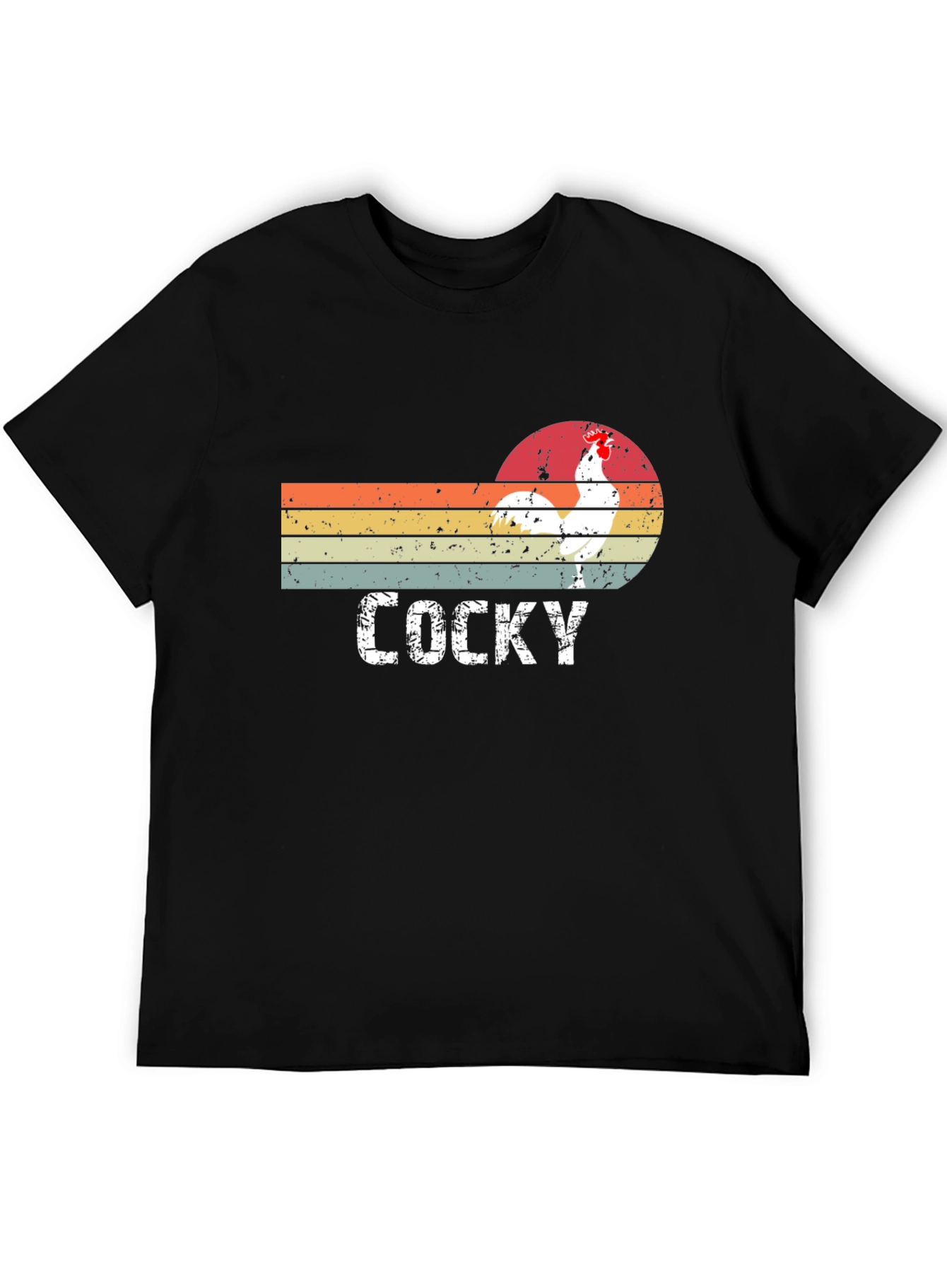 Black Vintage "Cocky" Rooster Graphic T-Shirt view 5