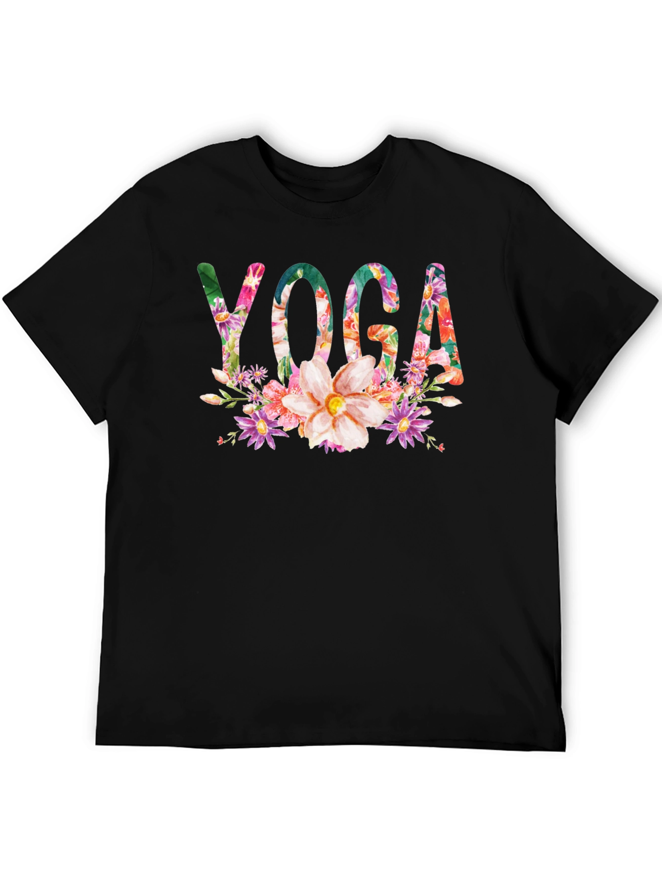 Black Floral Yoga T-Shirt - Black view 5