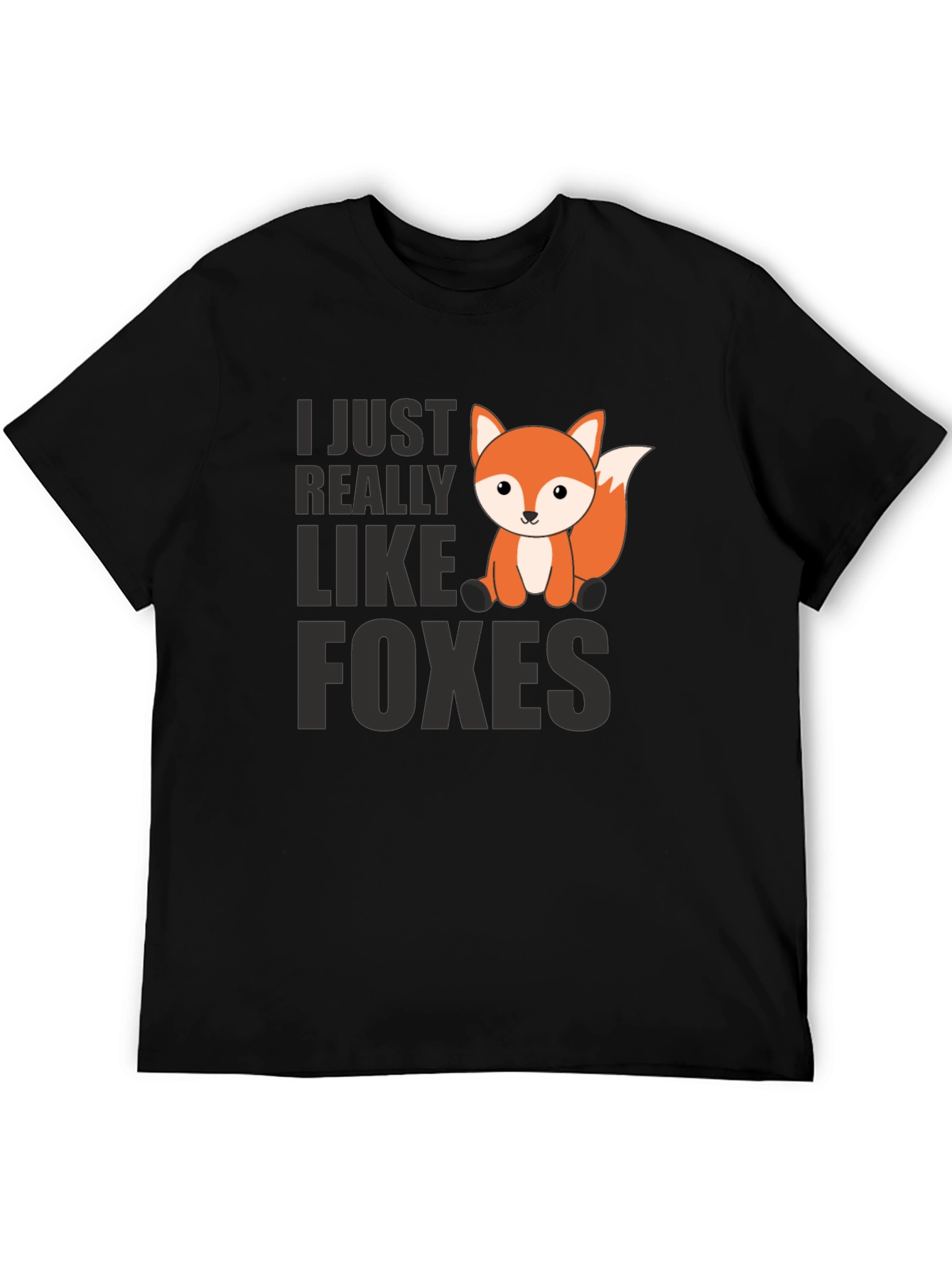 Black Cute Fox Graphic Tee - I Just Really Like Foxes view 5