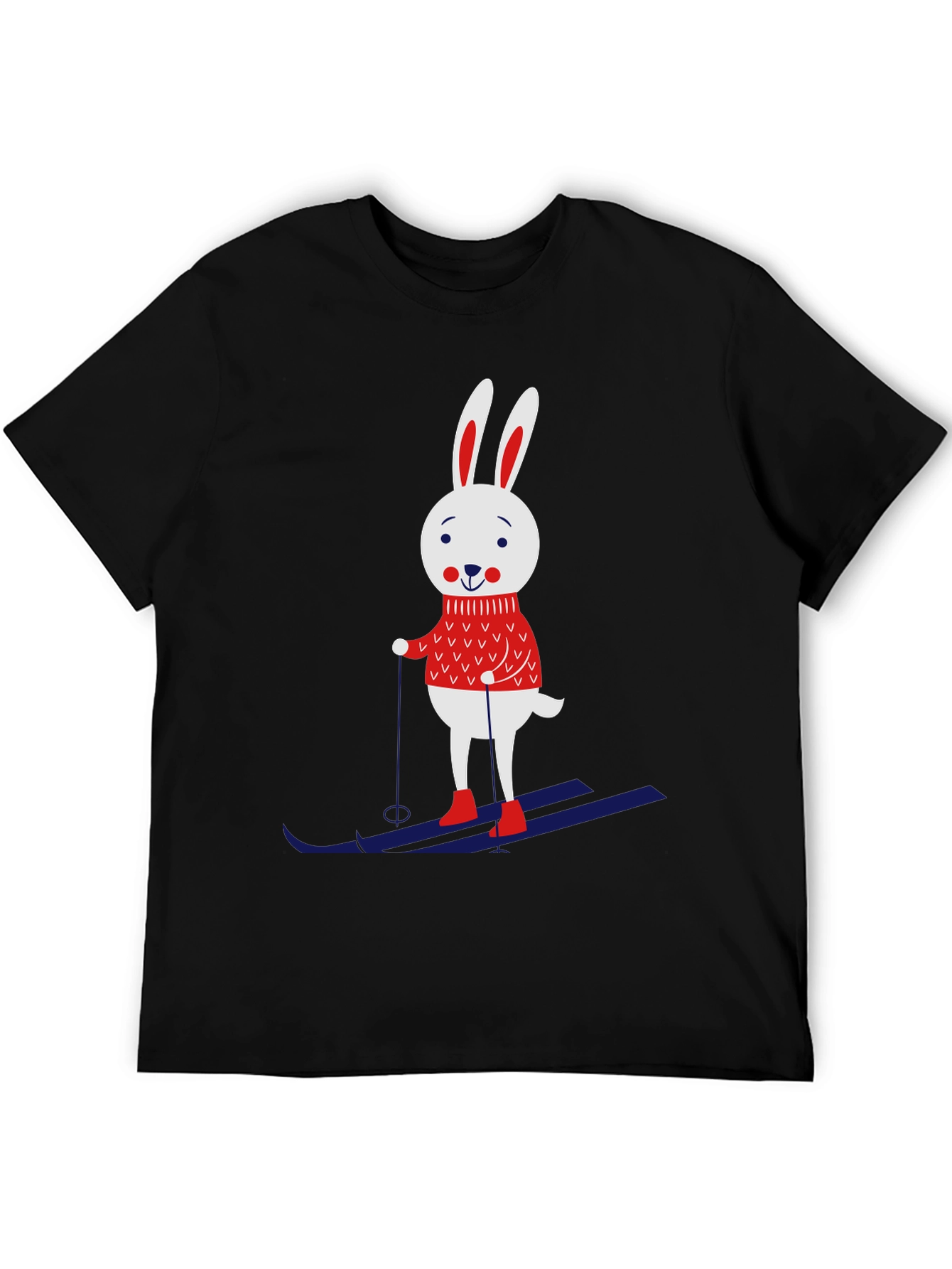Black Skiing Rabbit Graphic Tee - Black Cotton T-Shirt view 5