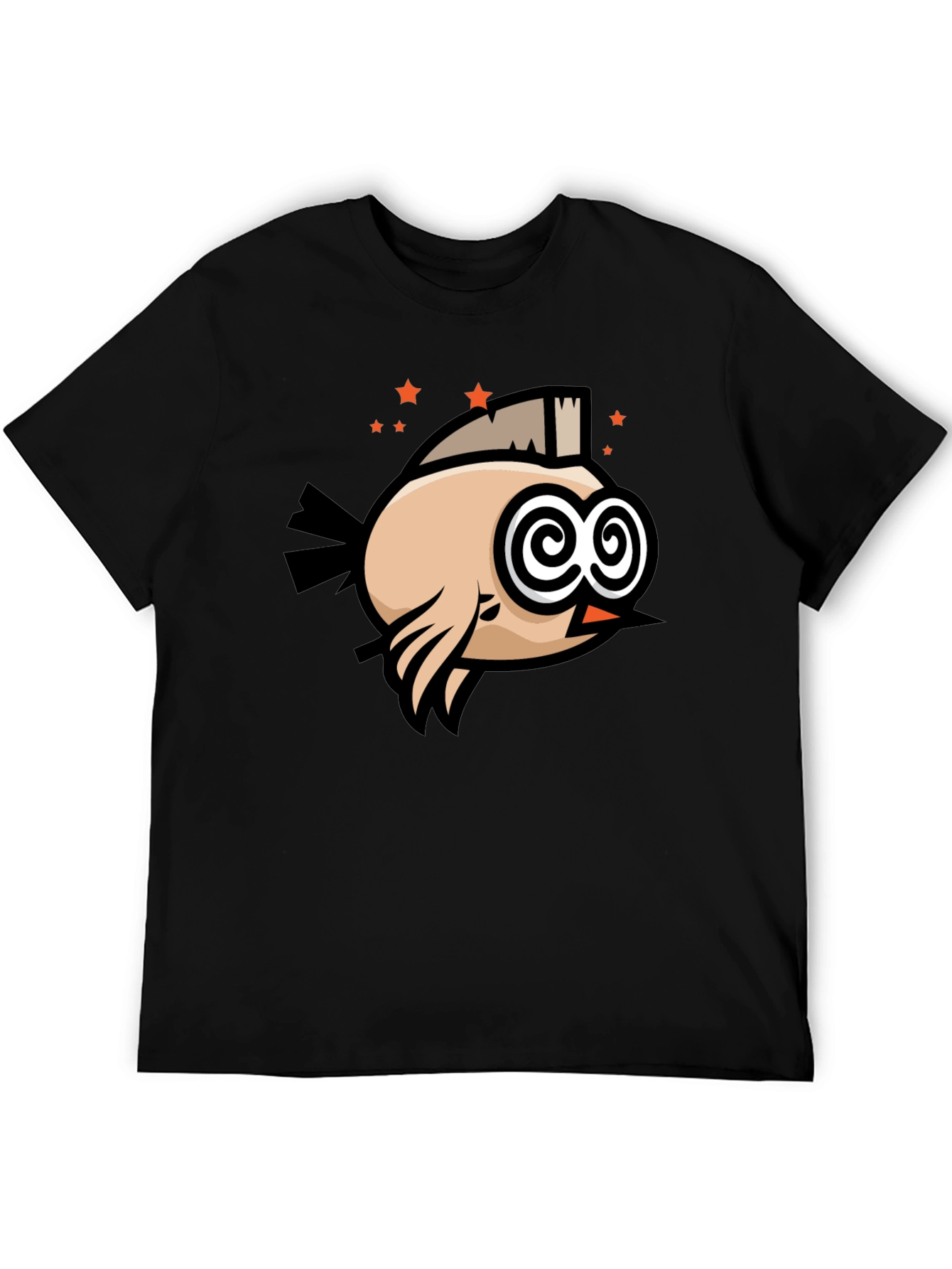 Black Funny Bird T-Shirt - Swirl Eyes Cartoon Tee view 5