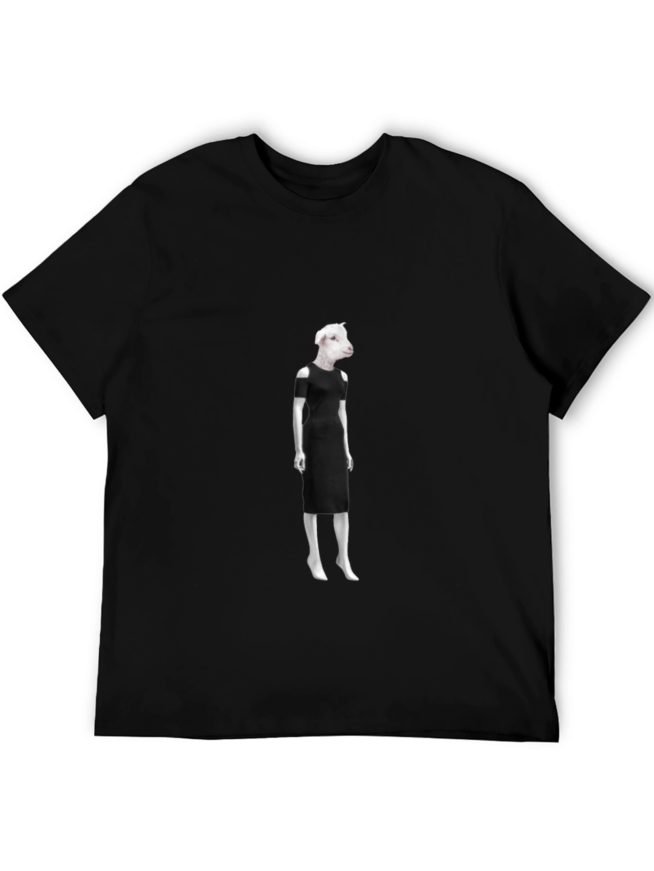 Black Novelty Sheep in Dress Graphic Black T-Shirt view 5