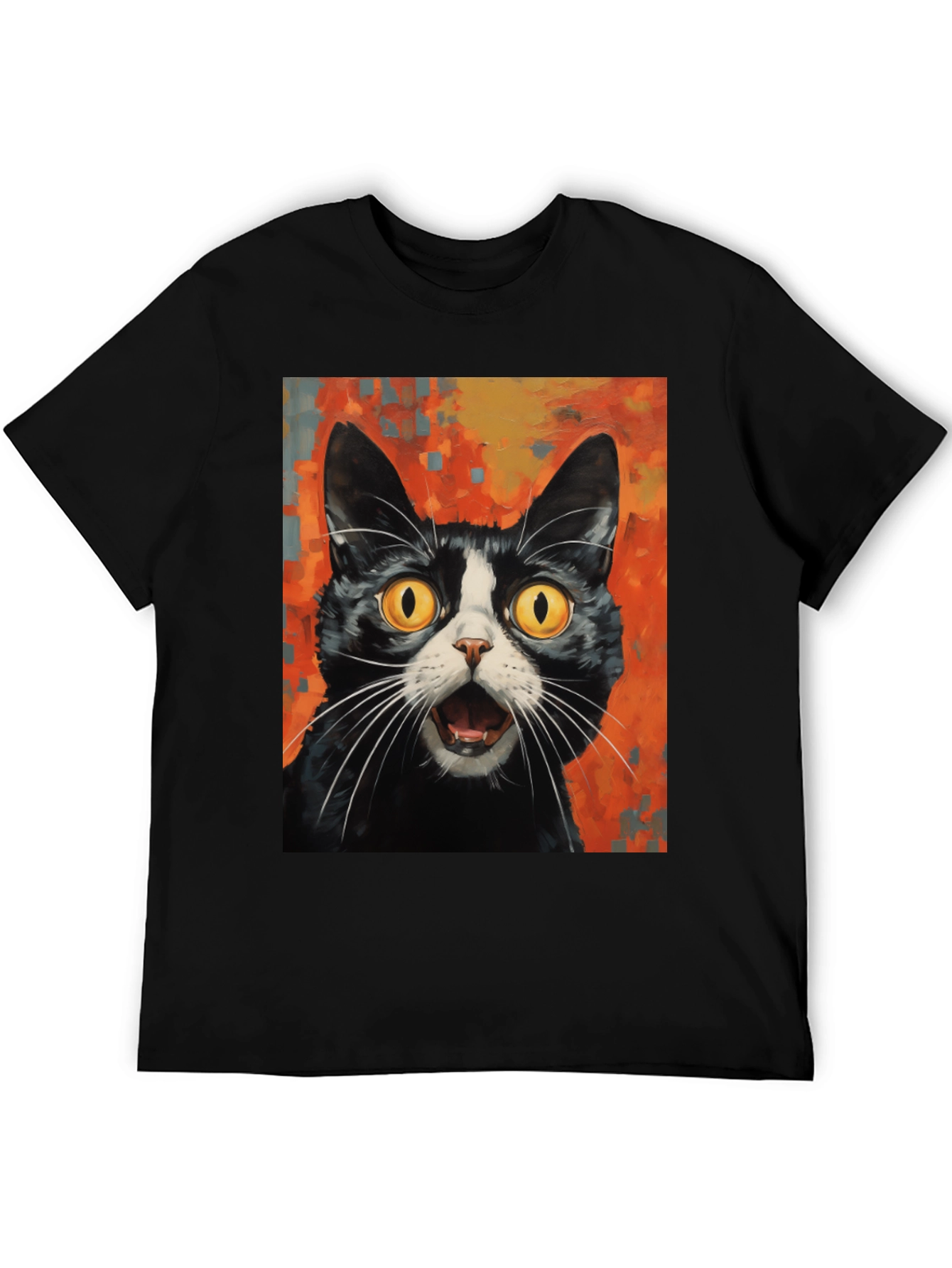 Black Shocked Cat Graphic Tee - Black Cotton T-Shirt view 5
