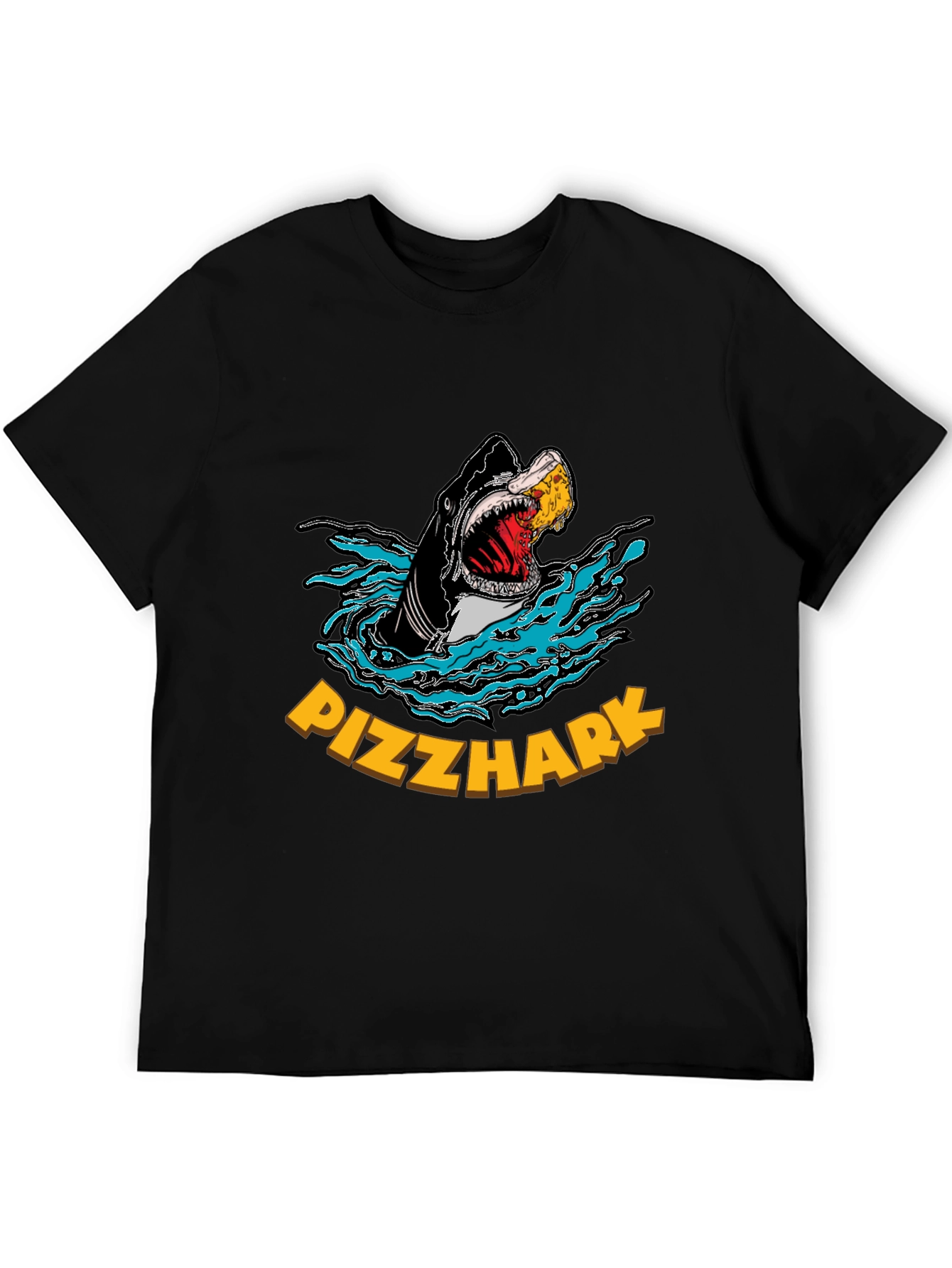 Black Pizza Shark Graphic T-Shirt - Funny Tee view 5