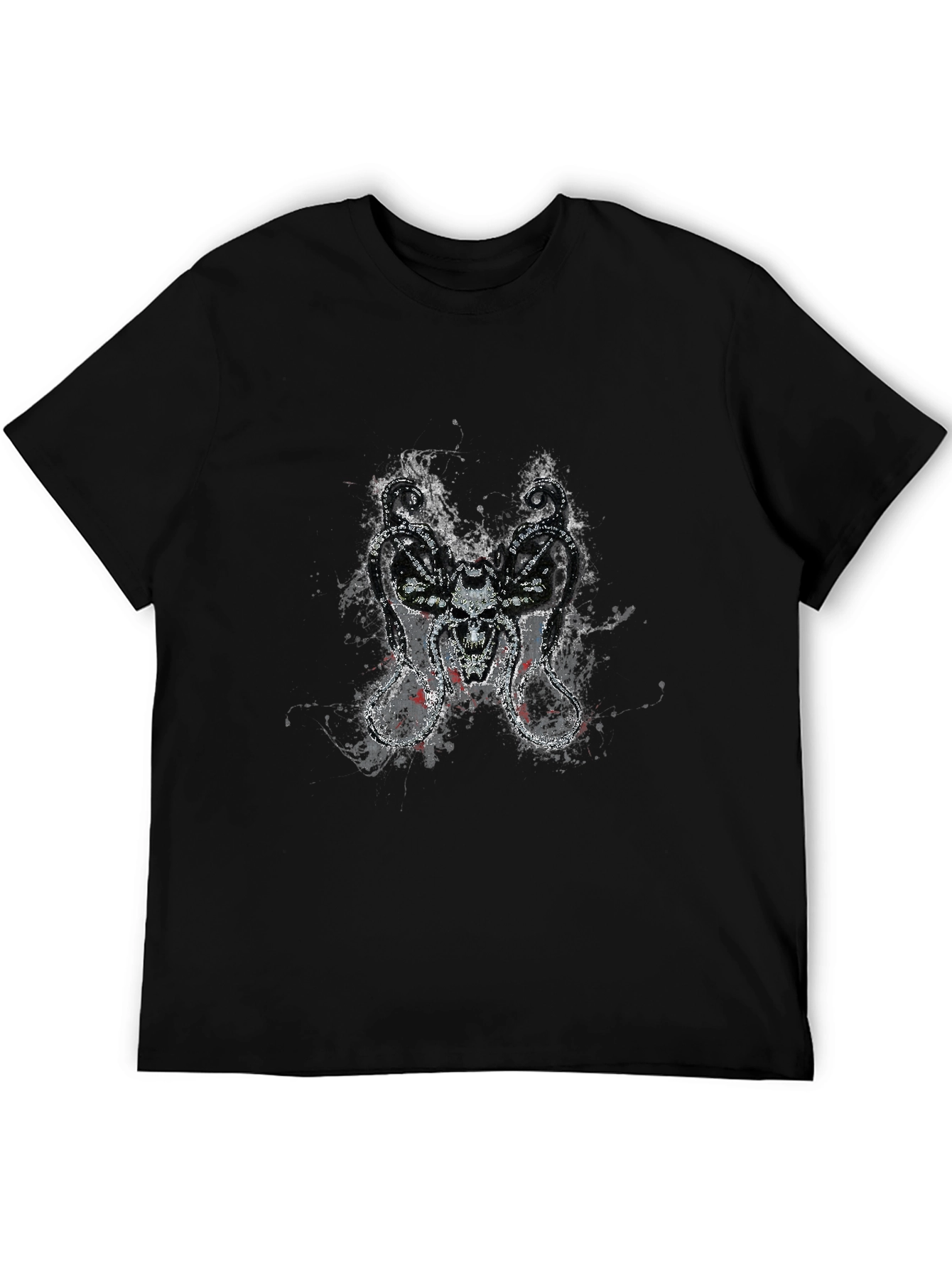 Black Skull Serpent Tee - Grunge Design Black T-Shirt view 5
